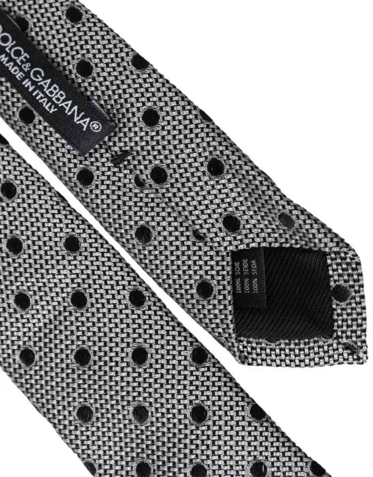 Cravate ajustable en soie fantaisie noire et blanche à pois Dolce & Gabbana pour homme