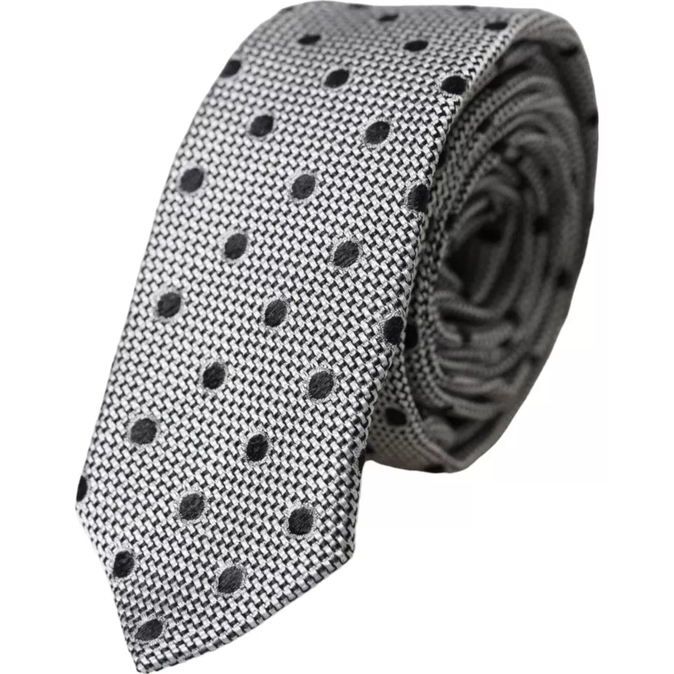 Cravate ajustable en soie fantaisie noire et blanche à pois Dolce & Gabbana pour homme