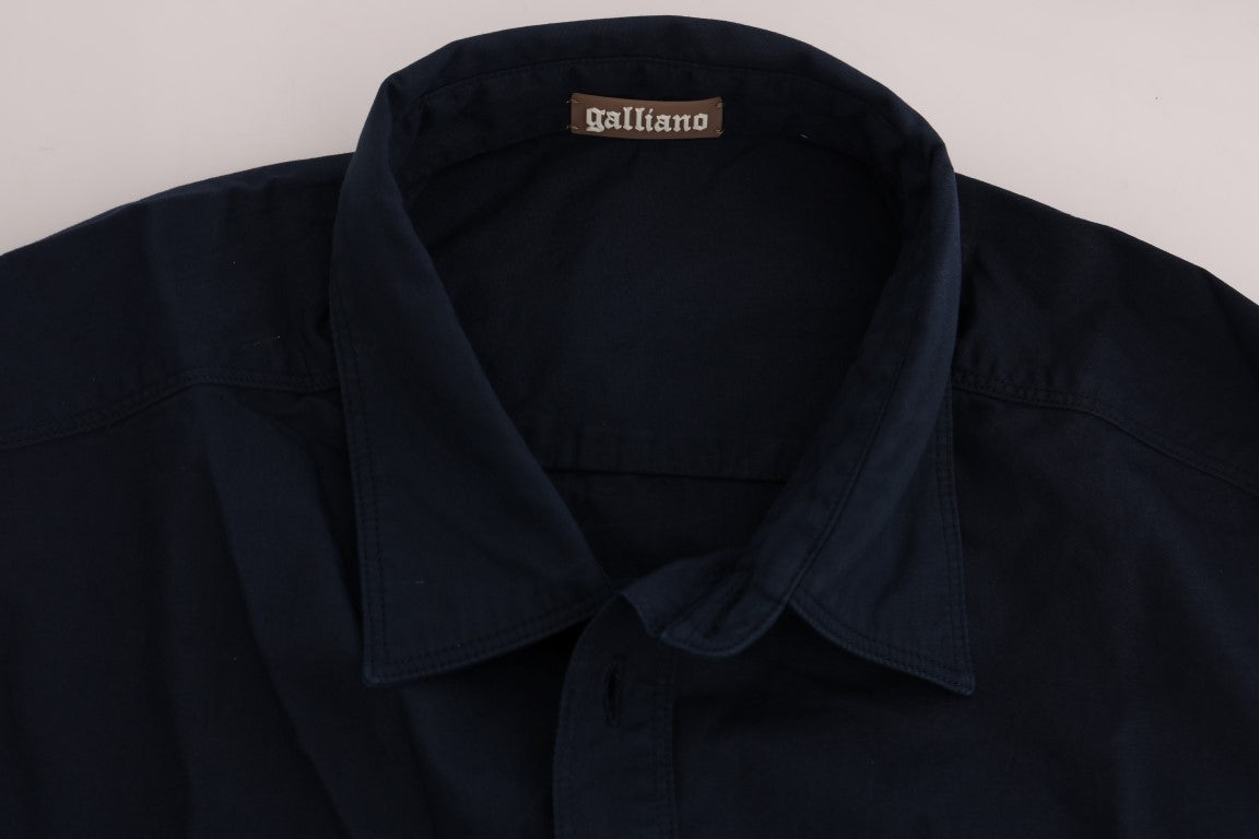 John Galliano Blaues lässiges Langarmhemd aus Baumwolle