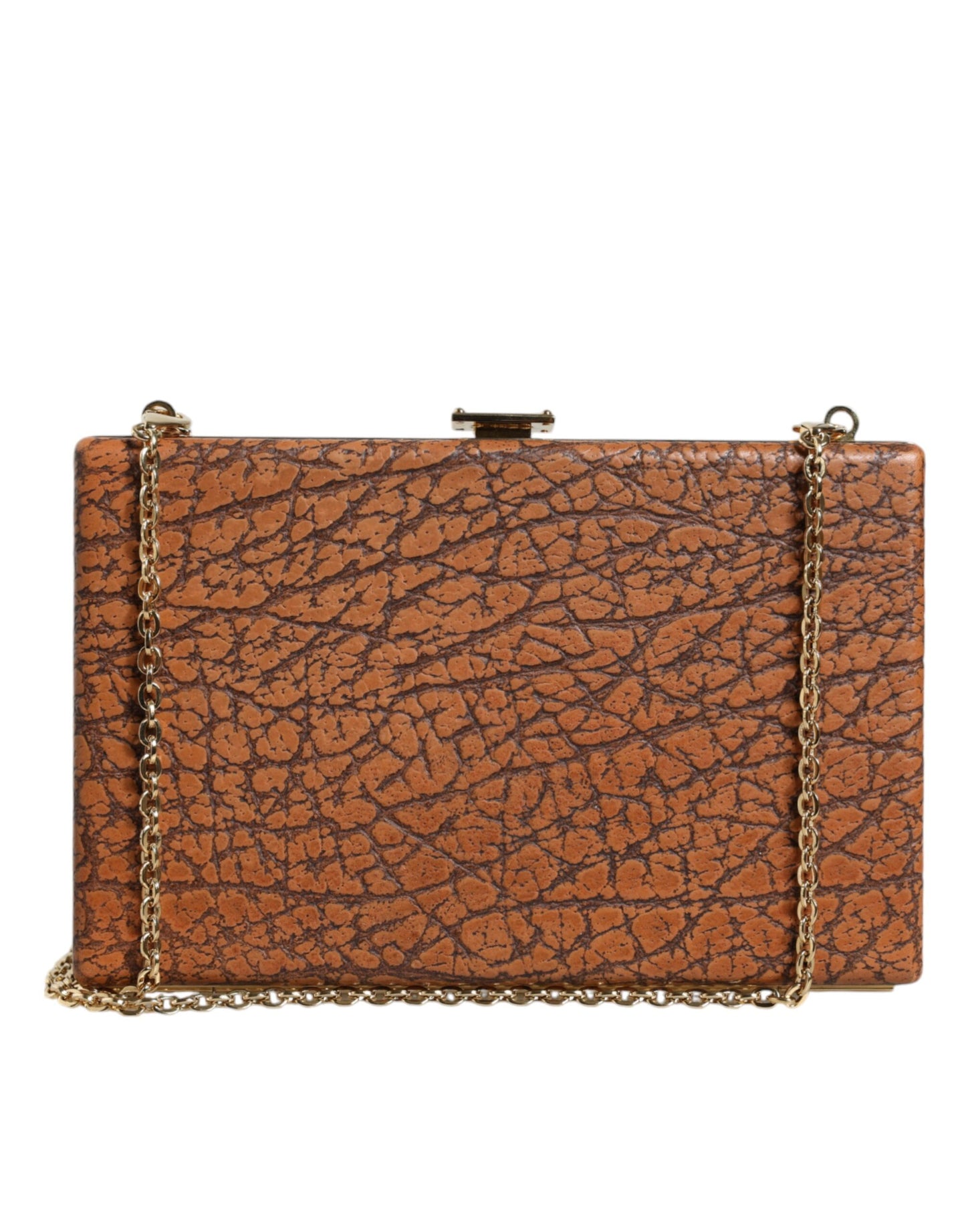 Mini sac bandoulière Dolce & Gabbana en cuir marron avec cadre doré