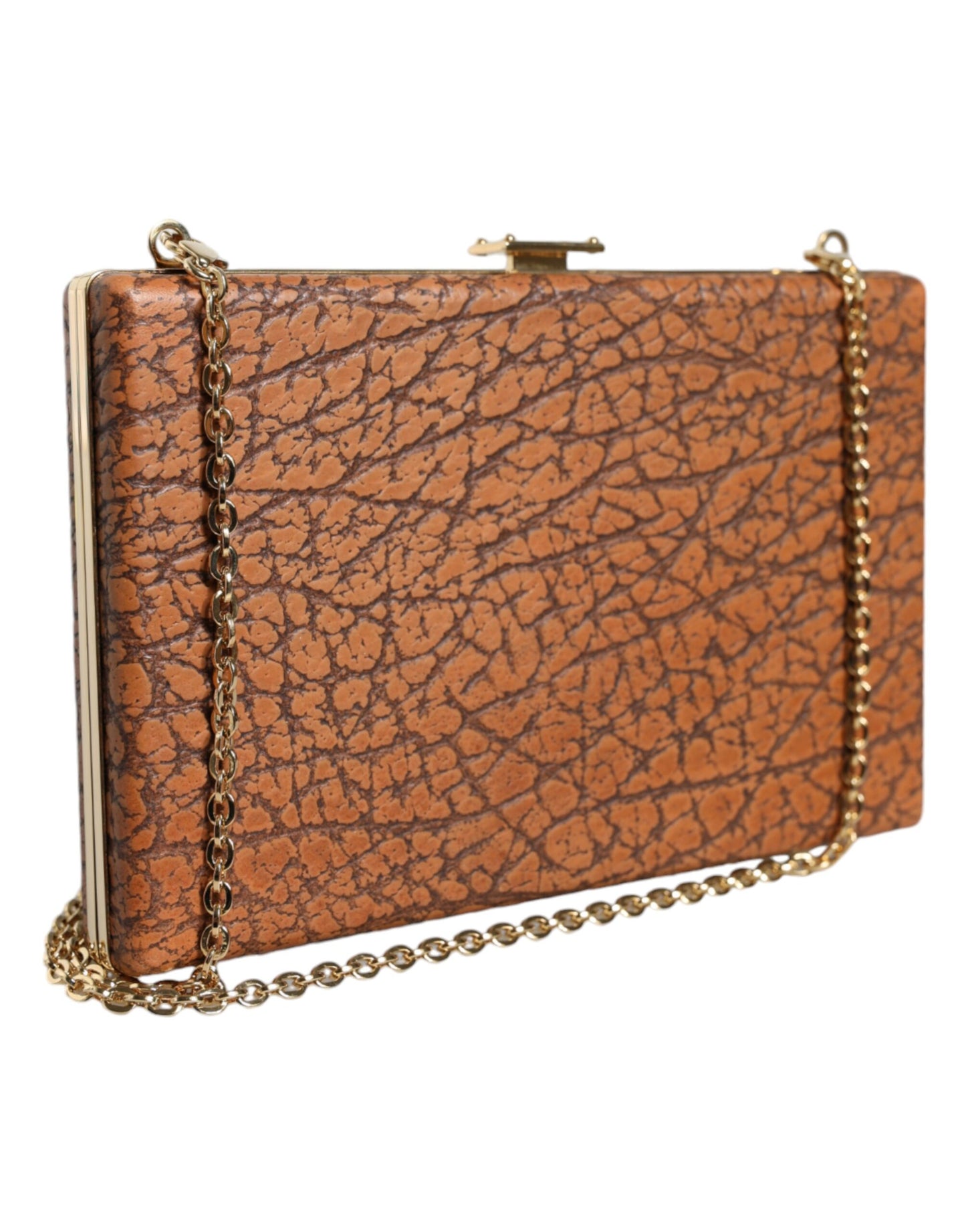 Mini sac bandoulière Dolce & Gabbana en cuir marron avec cadre doré