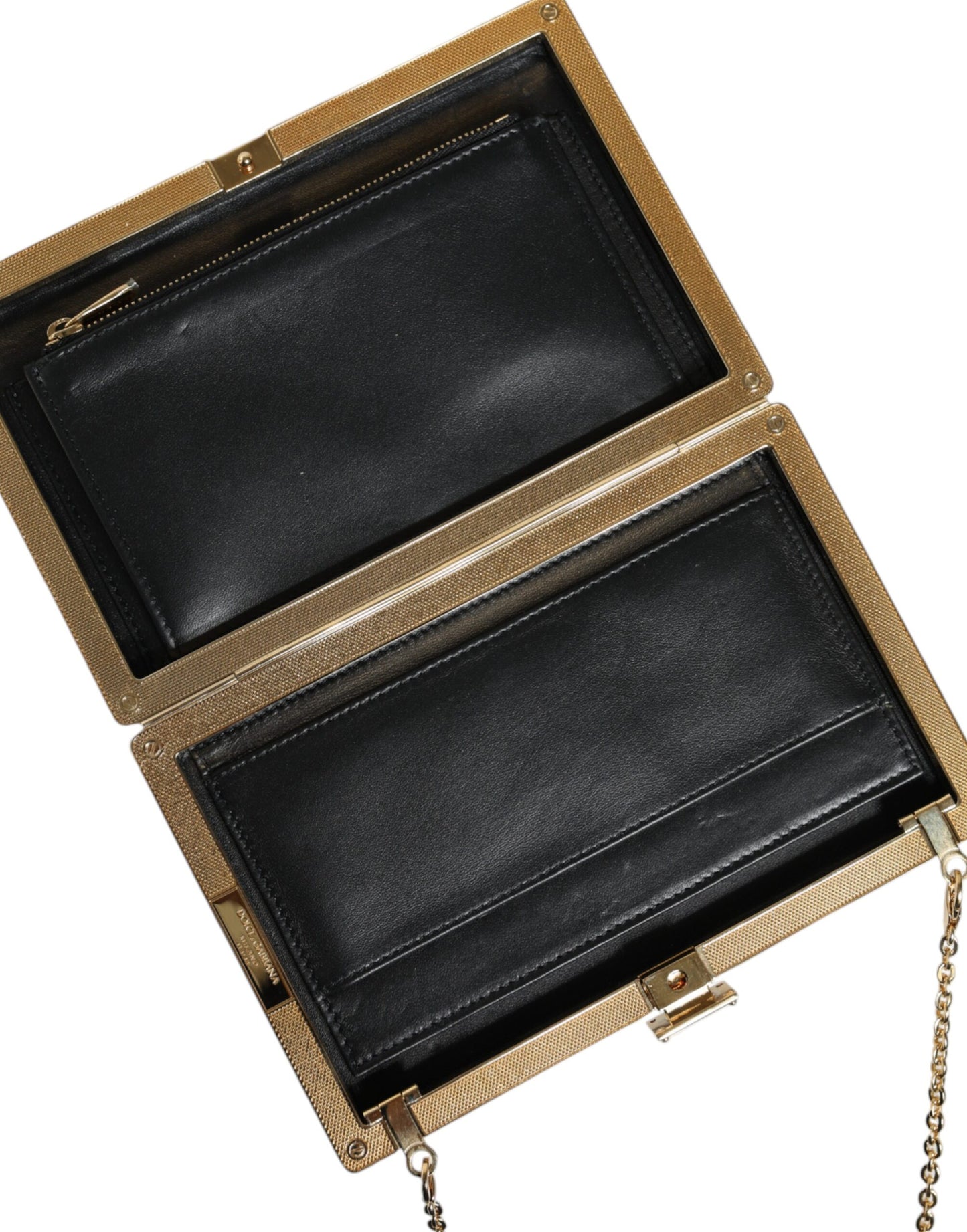 Mini sac bandoulière Dolce & Gabbana en cuir marron avec cadre doré