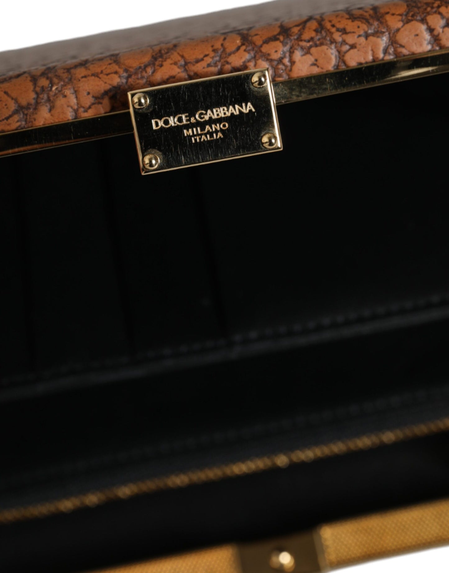 Mini sac bandoulière Dolce & Gabbana en cuir marron avec cadre doré
