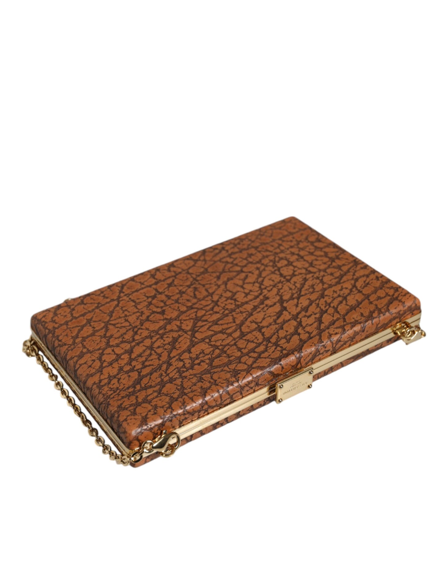 Mini sac bandoulière Dolce & Gabbana en cuir marron avec cadre doré