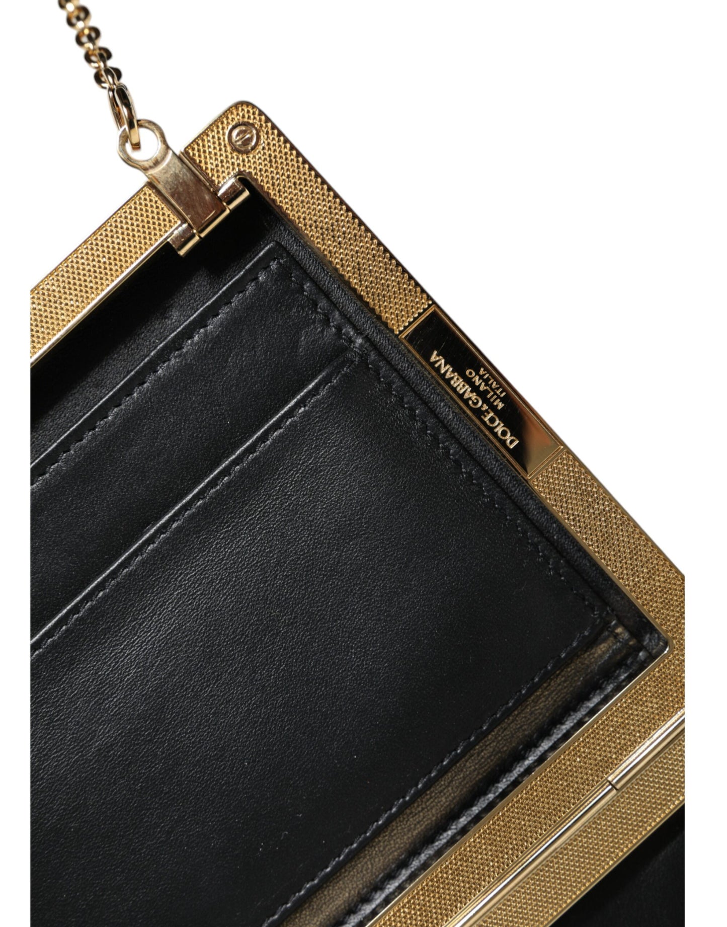 Mini sac bandoulière Dolce & Gabbana en cuir marron avec cadre doré