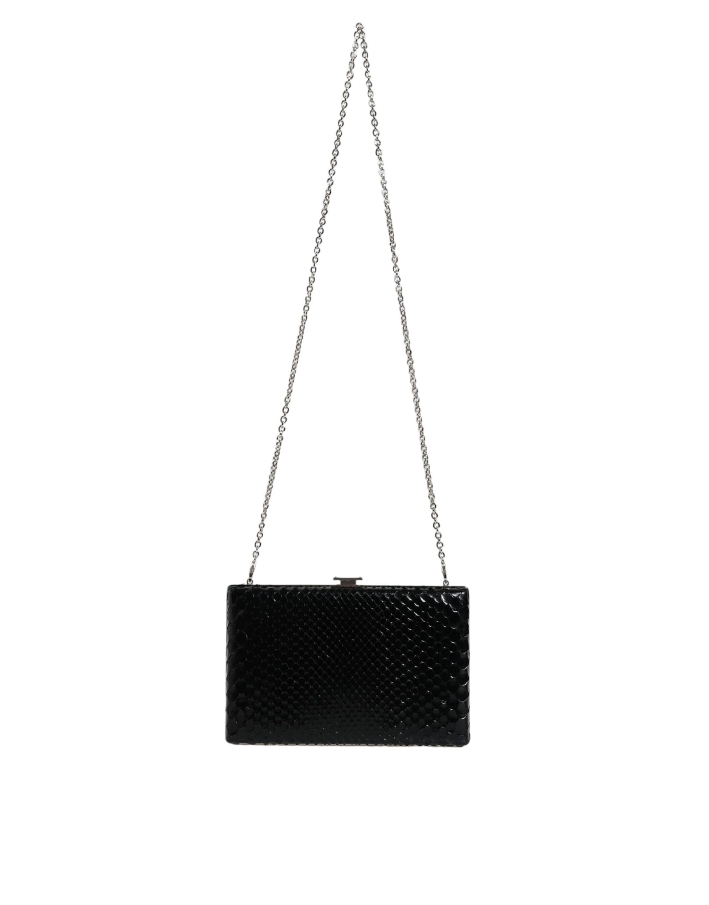 Mini sac bandoulière Dolce & Gabbana en cuir noir avec cadre argenté