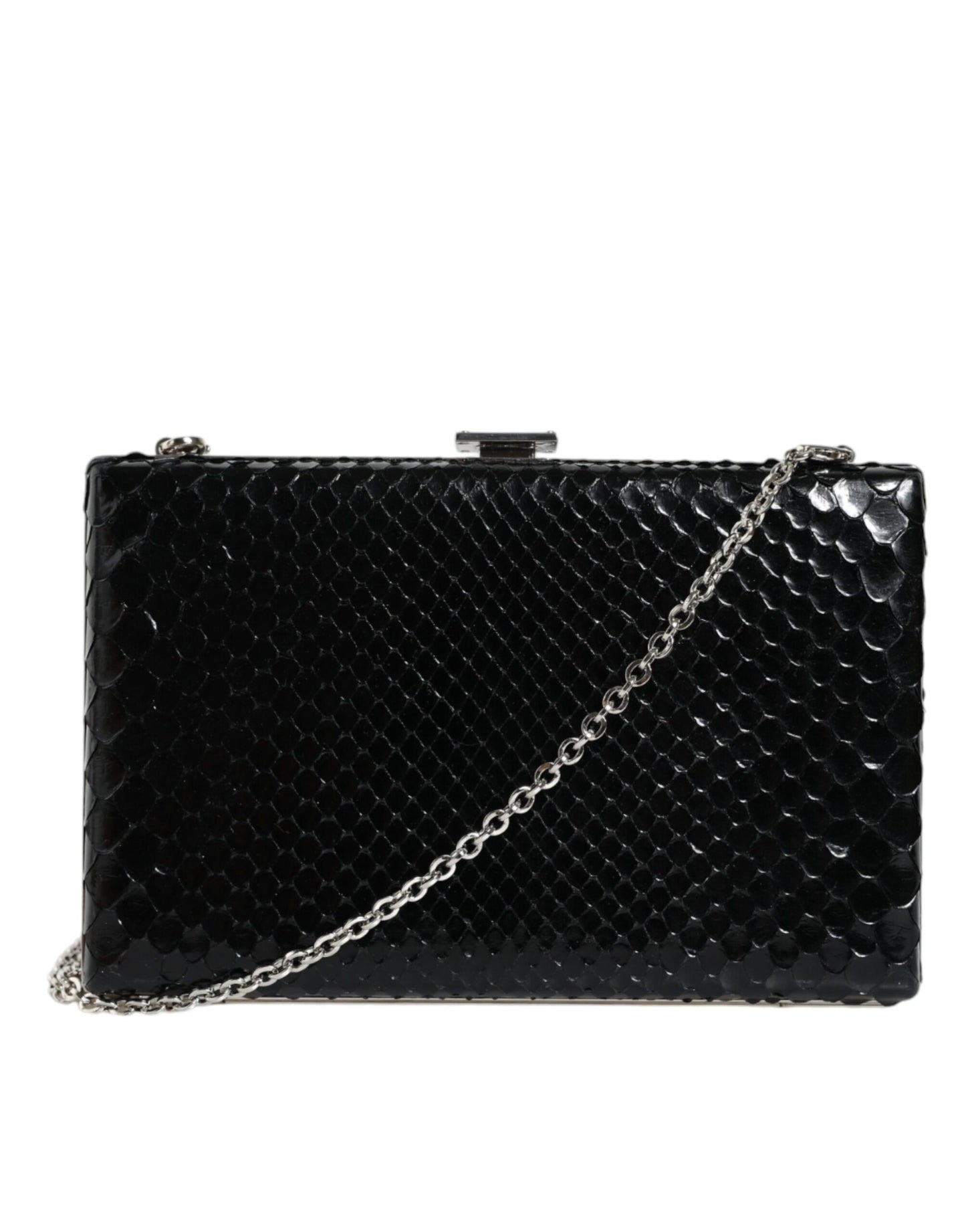 Mini sac bandoulière Dolce & Gabbana en cuir noir avec cadre argenté