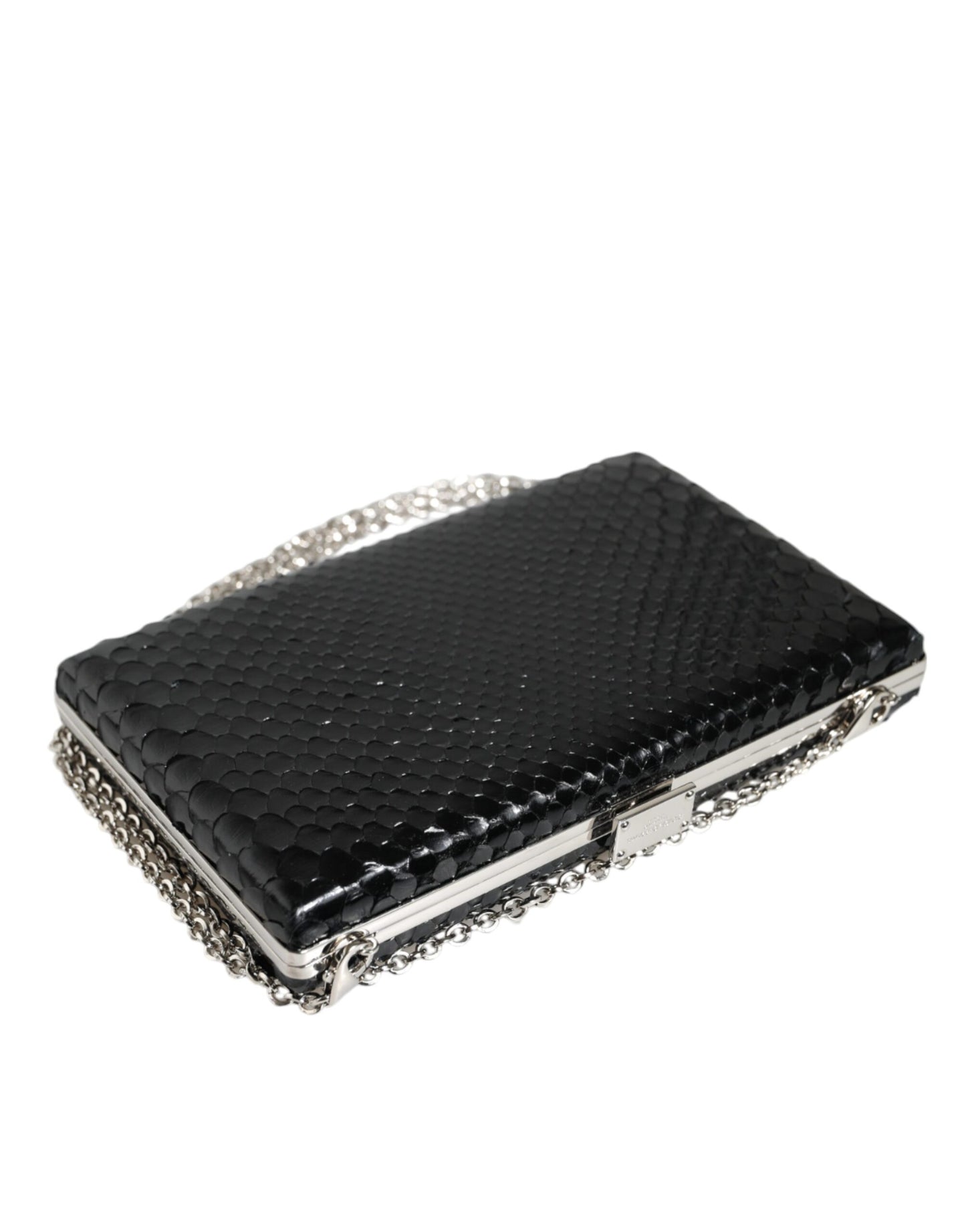 Mini sac bandoulière Dolce & Gabbana en cuir noir avec cadre argenté