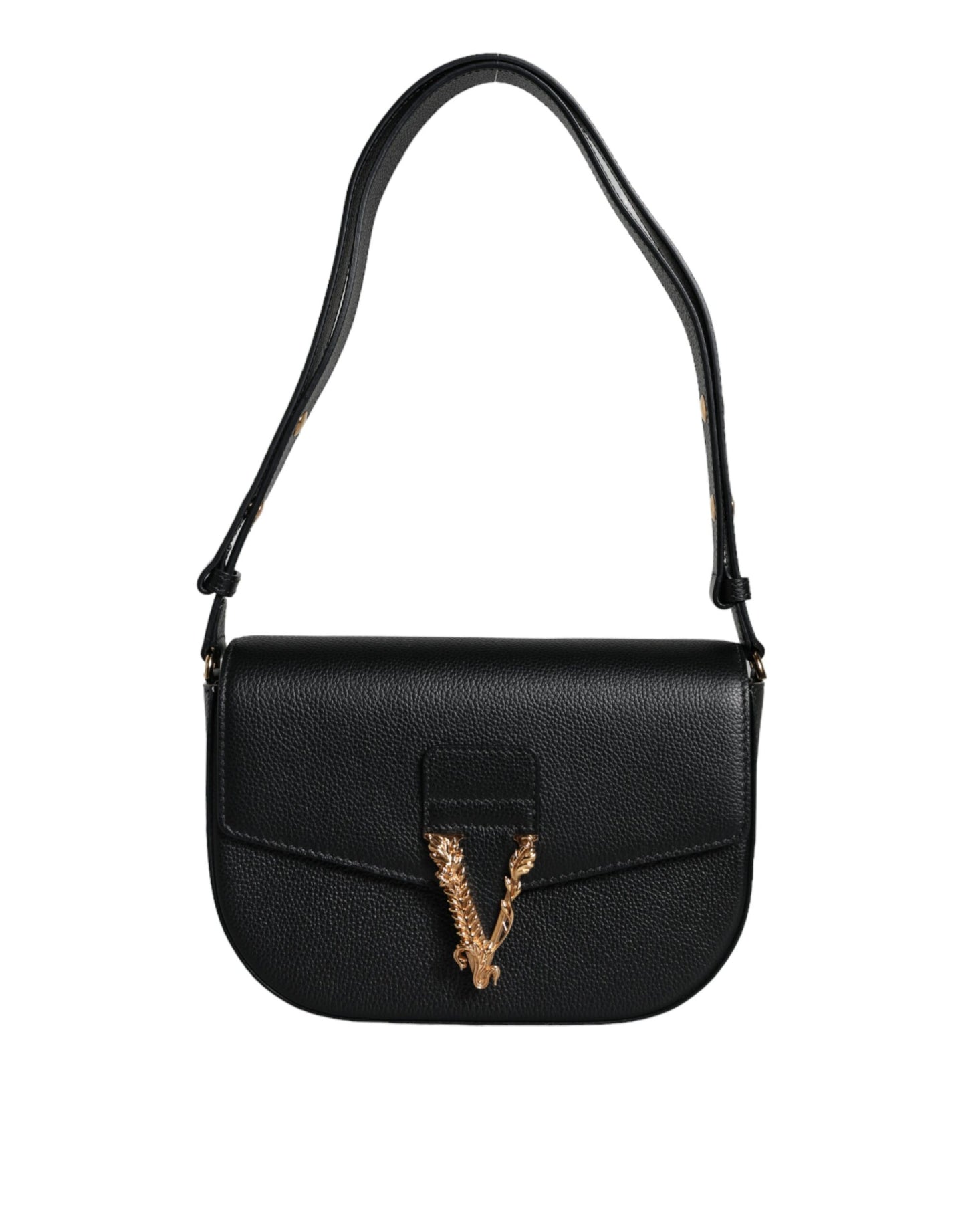 Sac bandoulière Versace en cuir de veau grainé noir avec logo