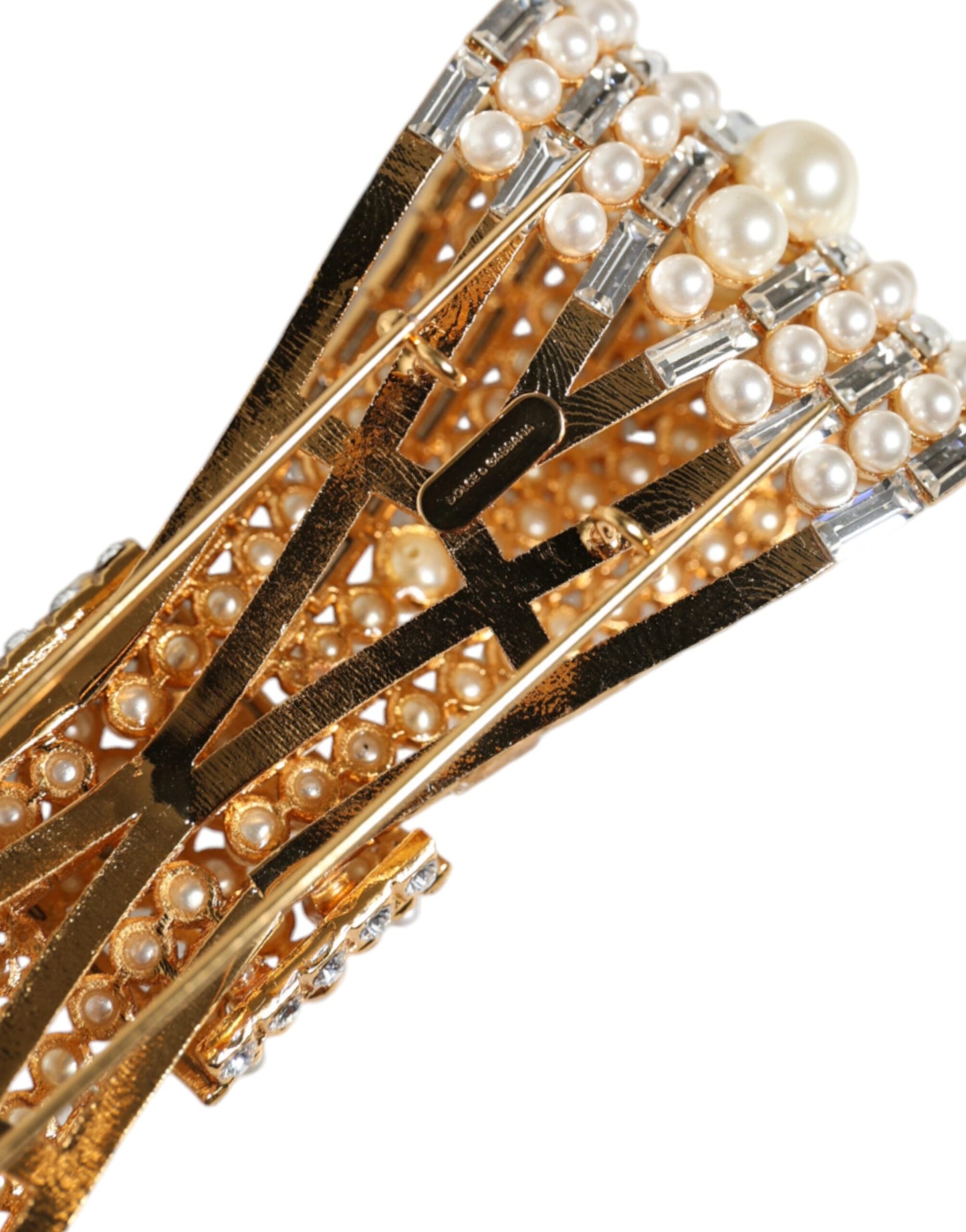 Broche Dolce & Gabbana en laiton doré ornée de fausses perles et de cristaux