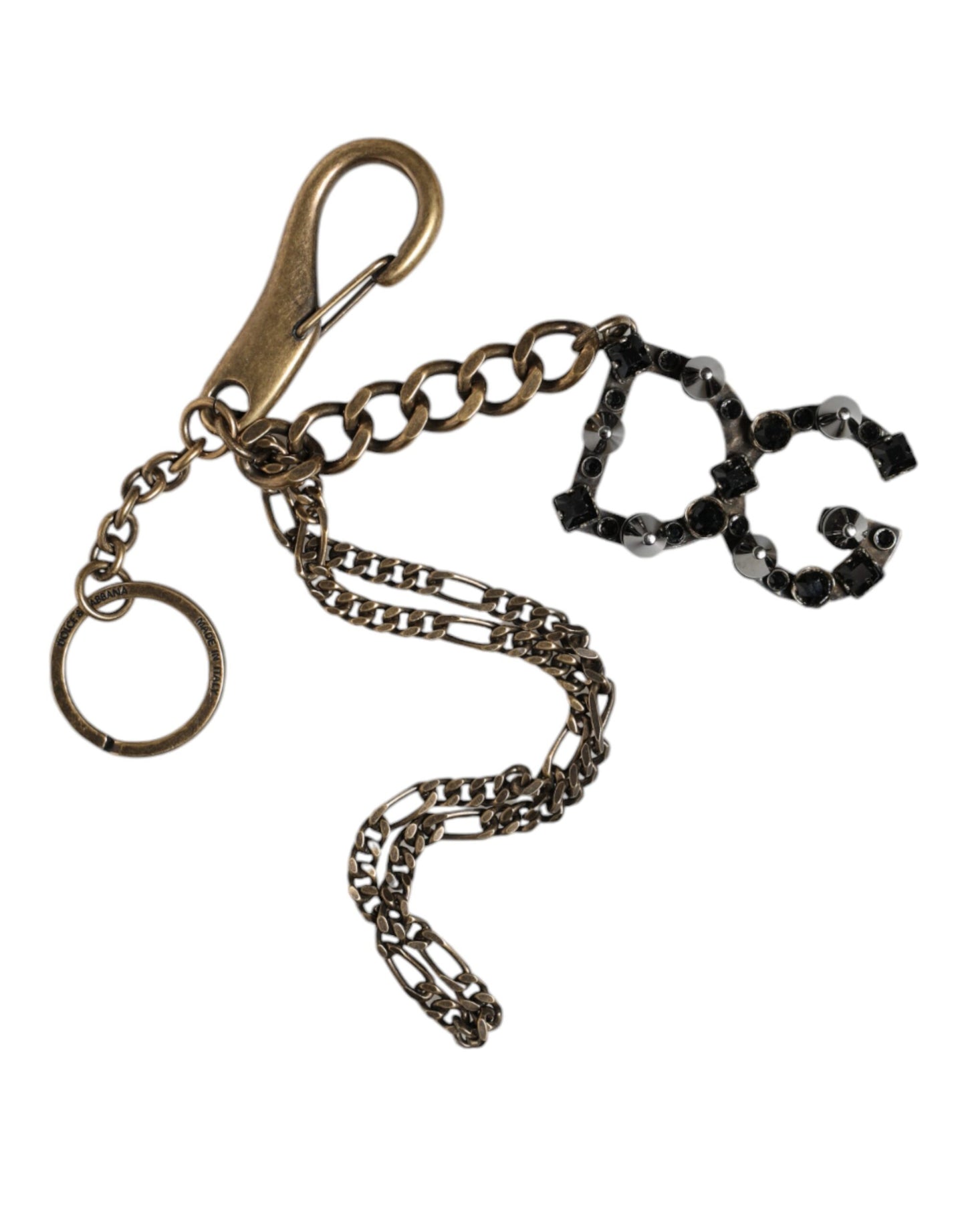 Porte-clés Dolce & Gabbana en métal argenté avec logo DG et cristaux