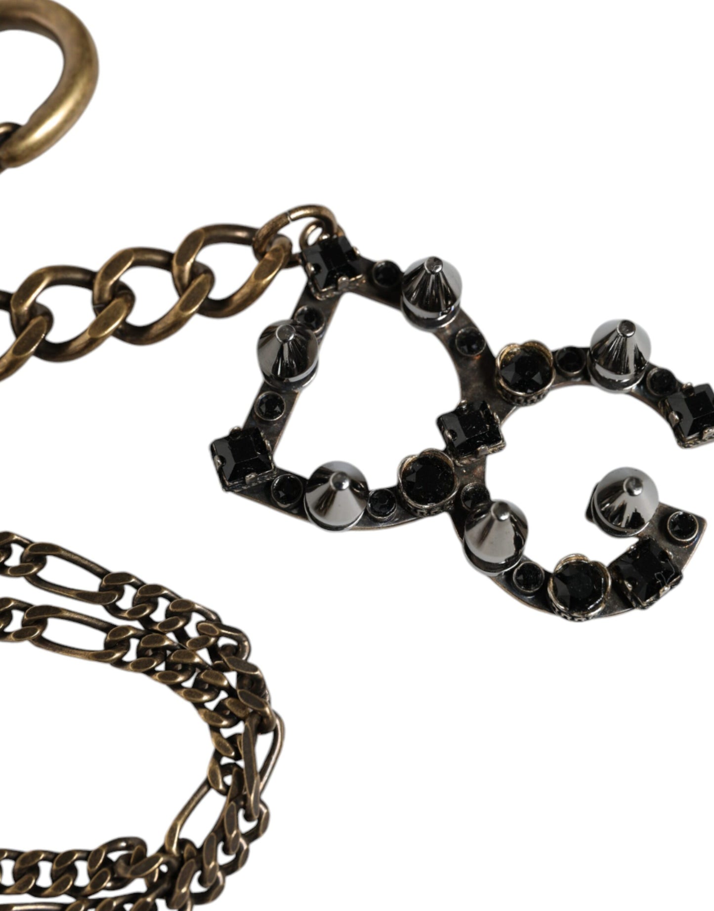 Porte-clés Dolce & Gabbana en métal argenté avec logo DG et cristaux