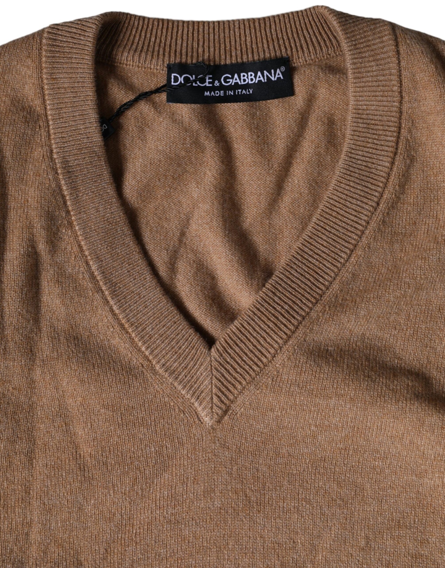 Pull col V en maille cachemire marron Dolce & Gabbana