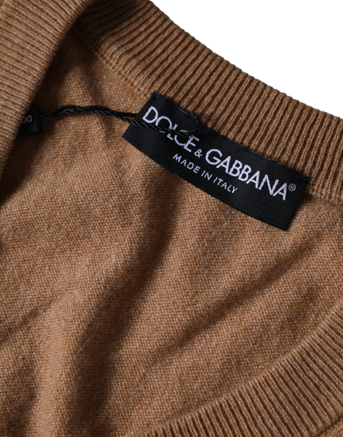Pull col V en maille cachemire marron Dolce & Gabbana