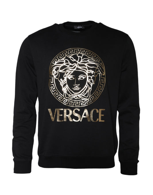 Sweat-shirt à col rond en coton polaire noir Medusa de Versace