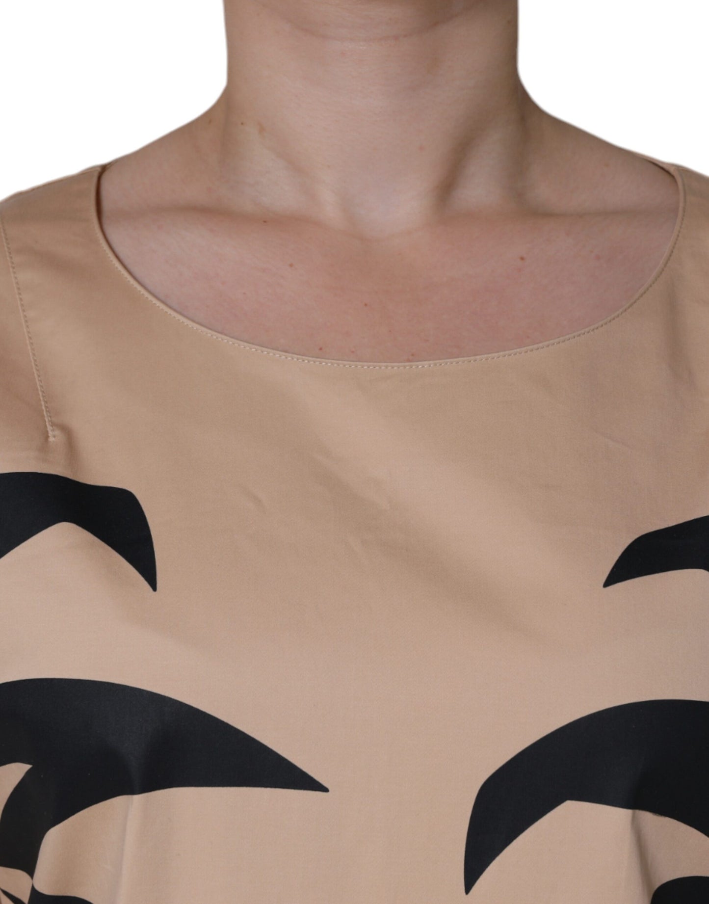 Robe mi-longue à manches courtes en coton beige Moschino