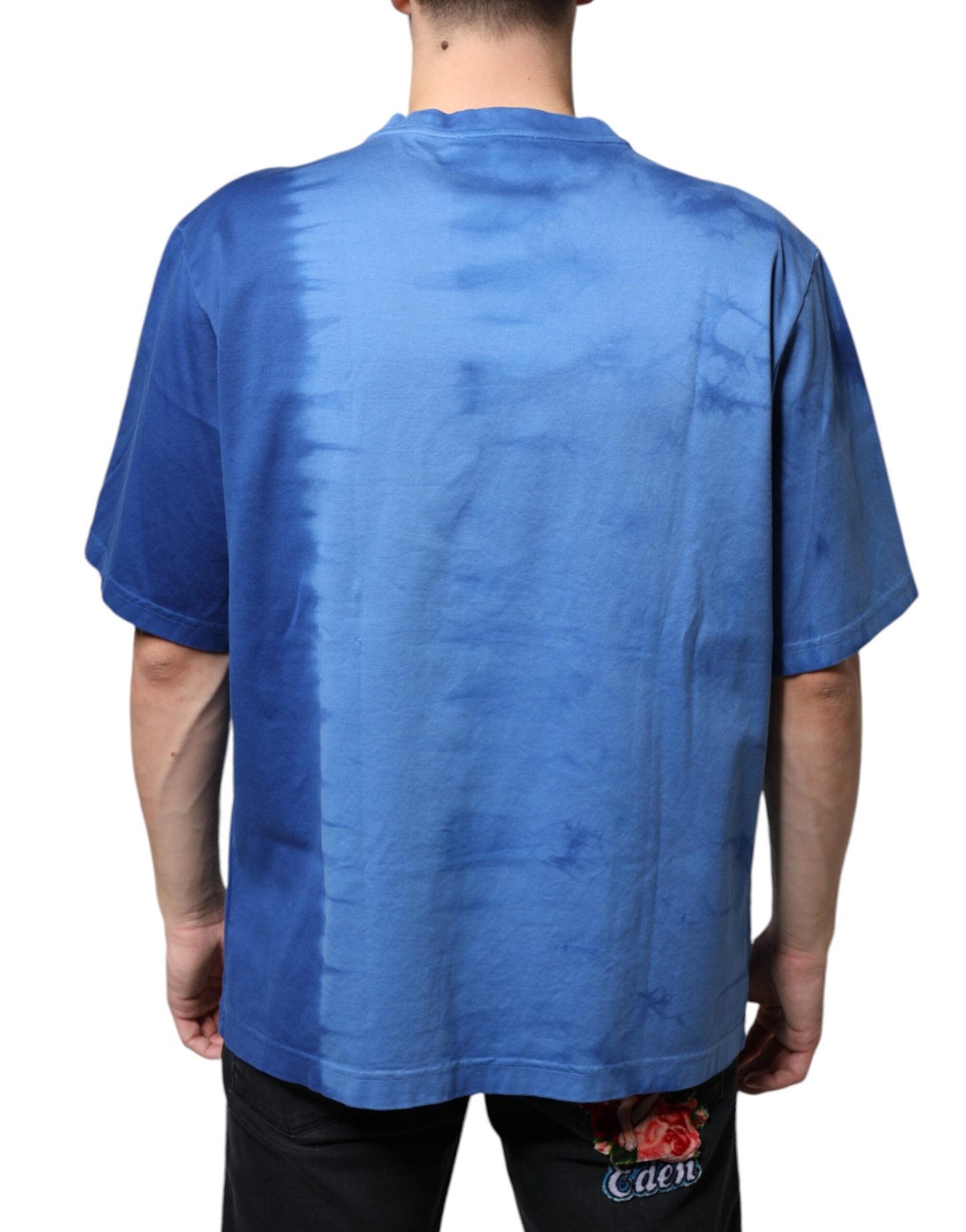 T-shirt en coton bleu tie-dye avec symbole de la paix Dolce & Gabbana
