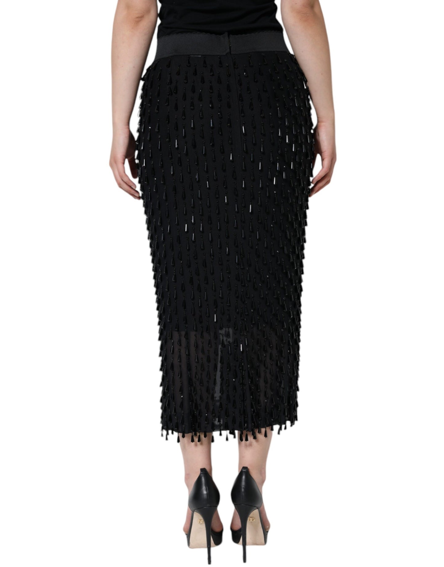 Jupe crayon mi-longue noire à ornements Dolce & Gabbana