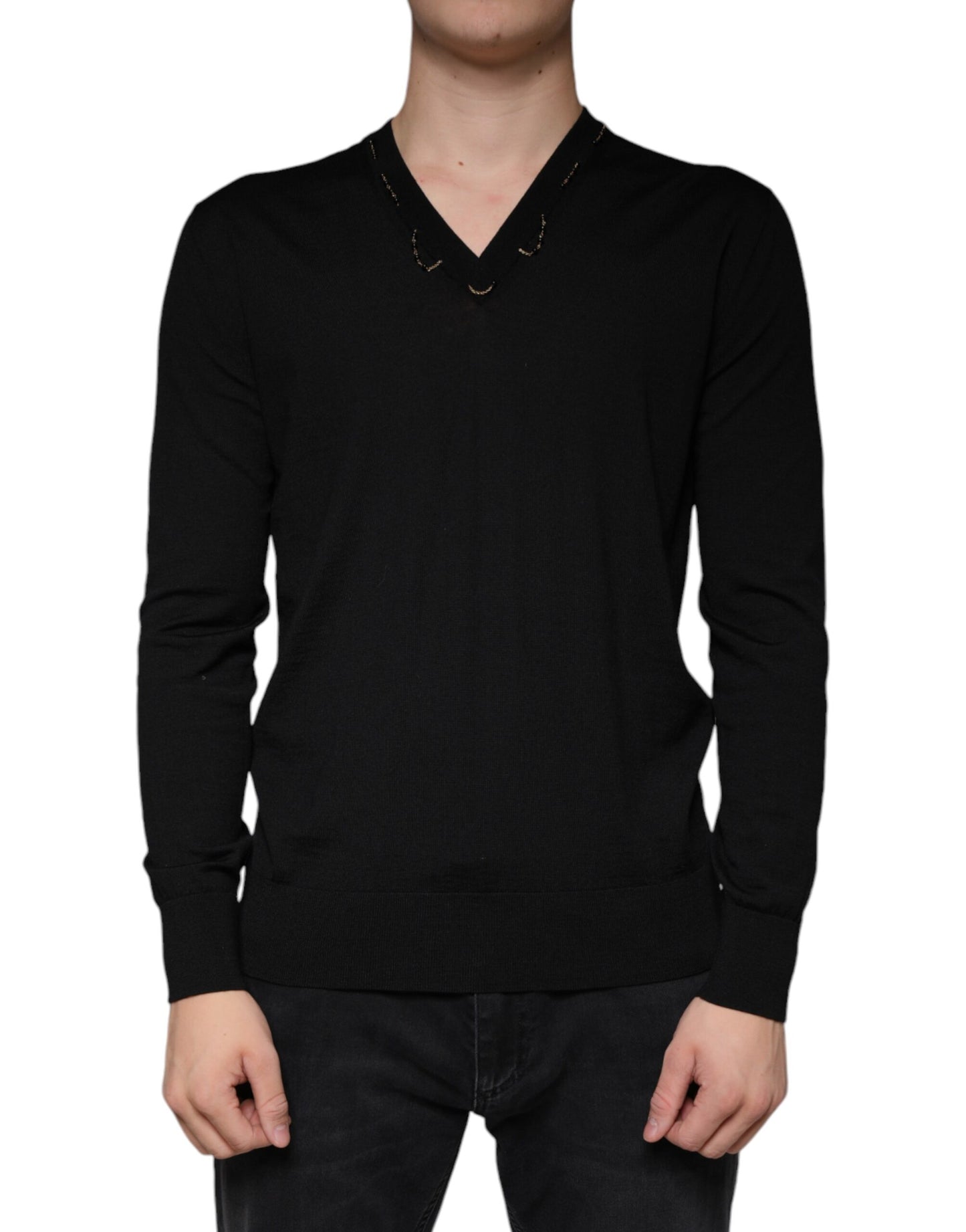 Pull col V noir à ornements Dolce & Gabbana