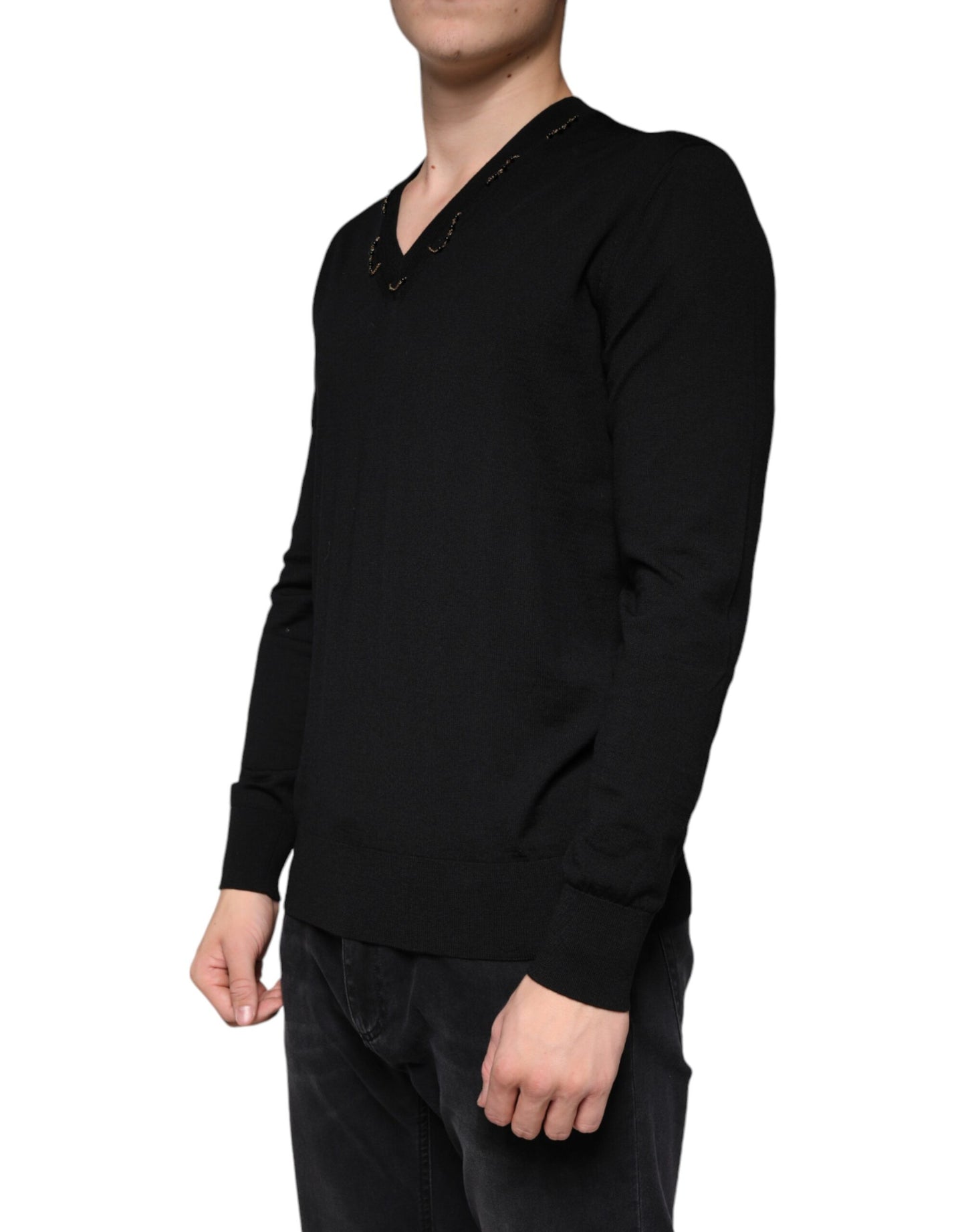 Pull col V noir à ornements Dolce & Gabbana