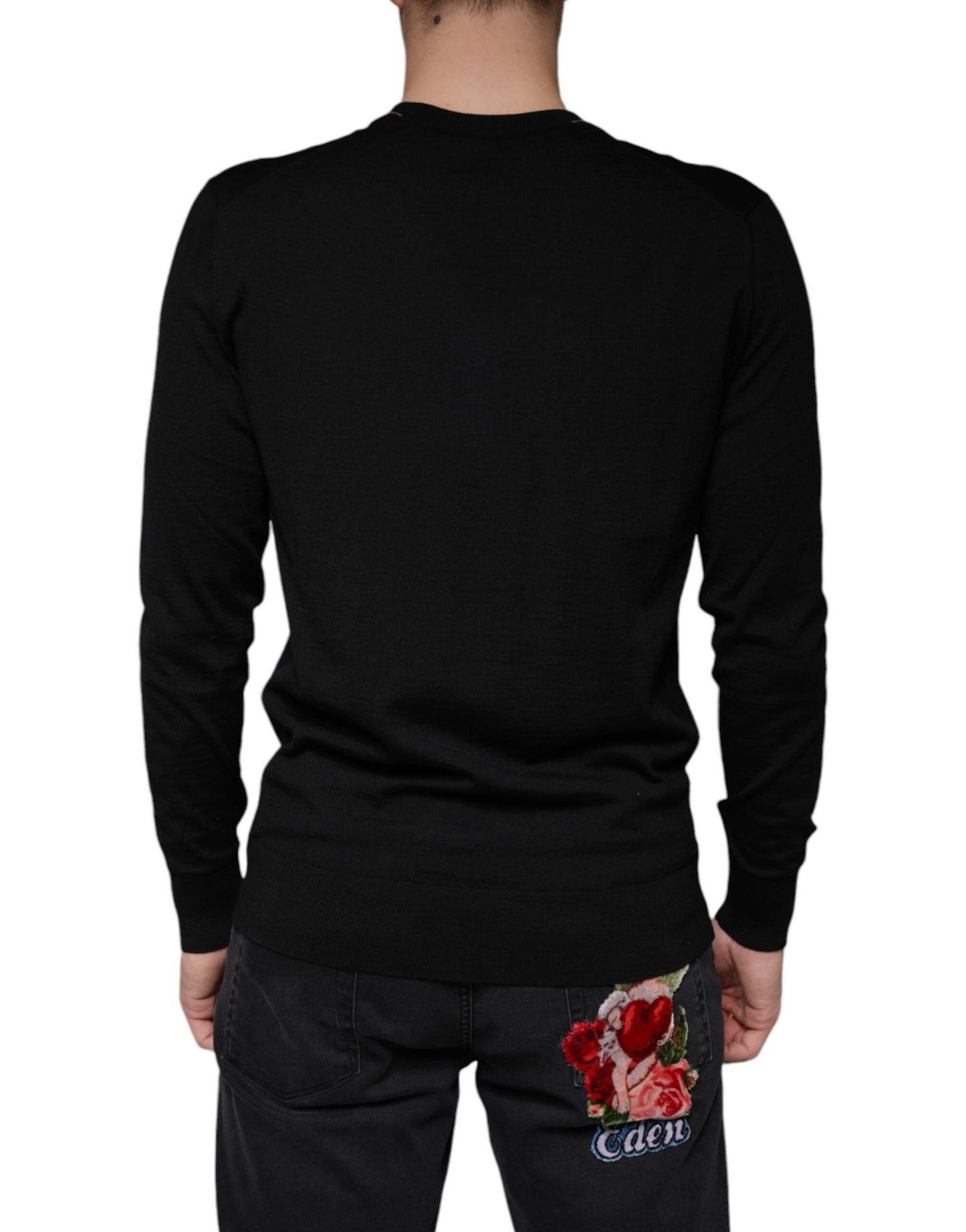 Pull col V noir à ornements Dolce & Gabbana