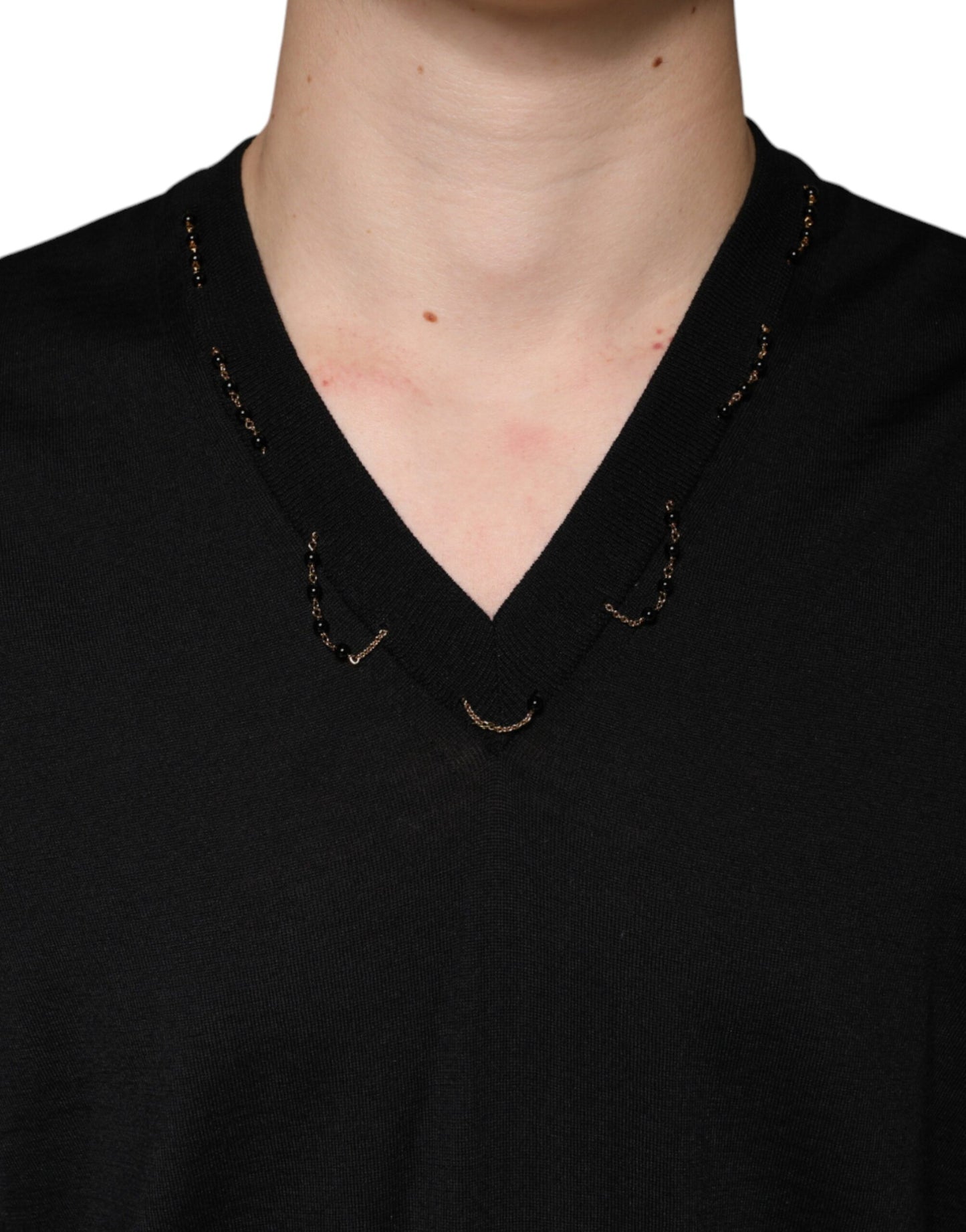 Pull col V noir à ornements Dolce & Gabbana