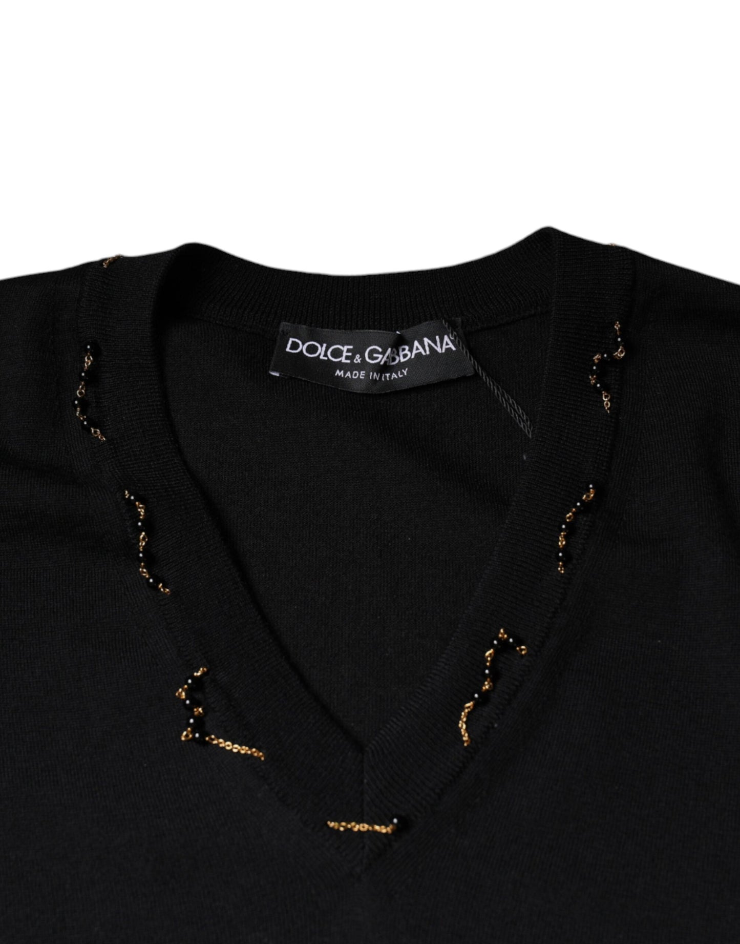 Pull col V noir à ornements Dolce & Gabbana