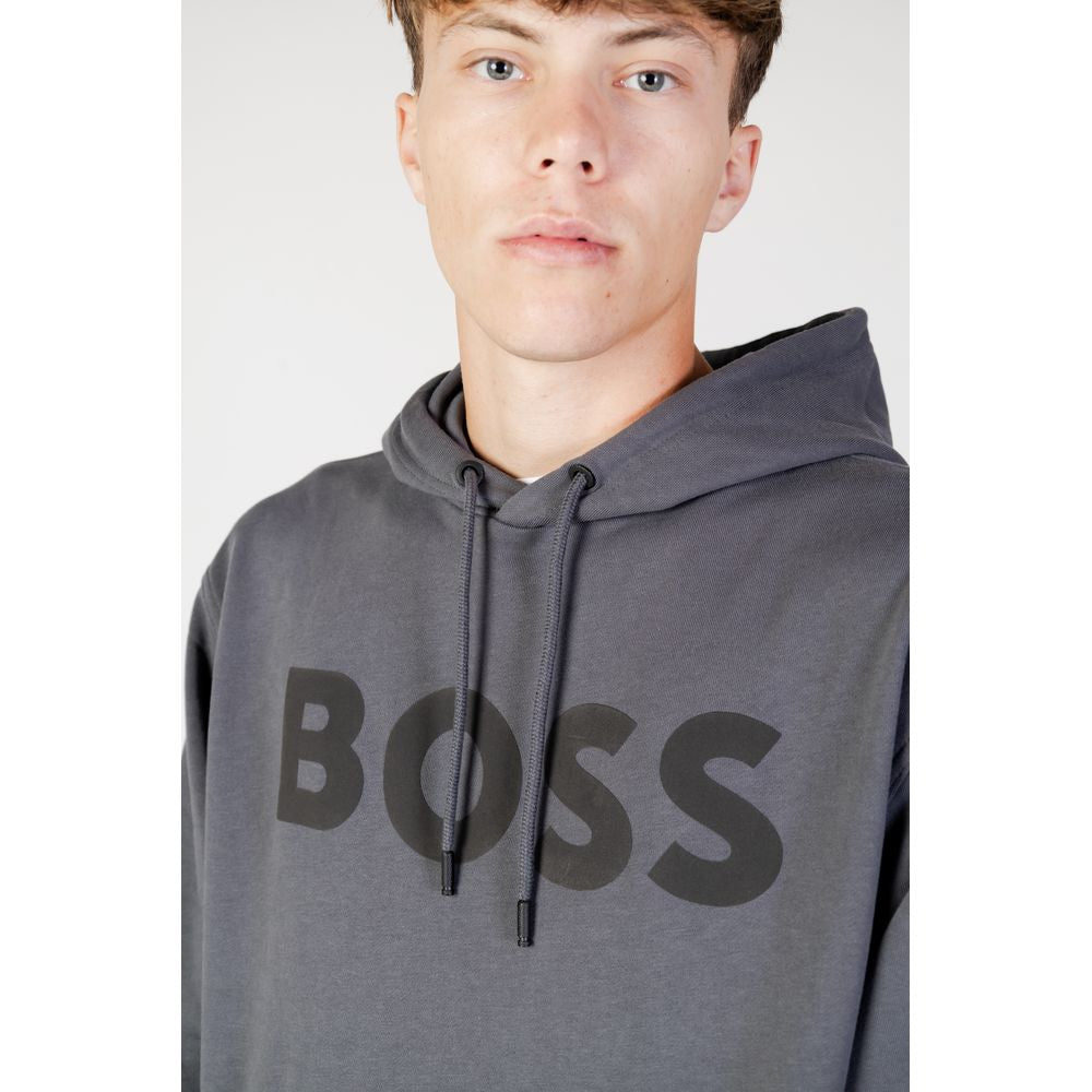Hugo Boss – Grauer Kapuzenpullover aus Baumwolle