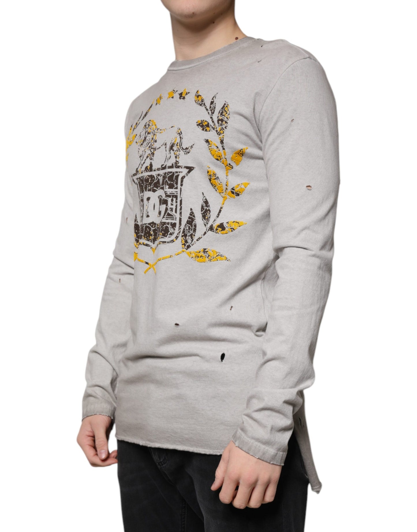 Pull ras du cou en coton imprimé gris Dolce & Gabbana