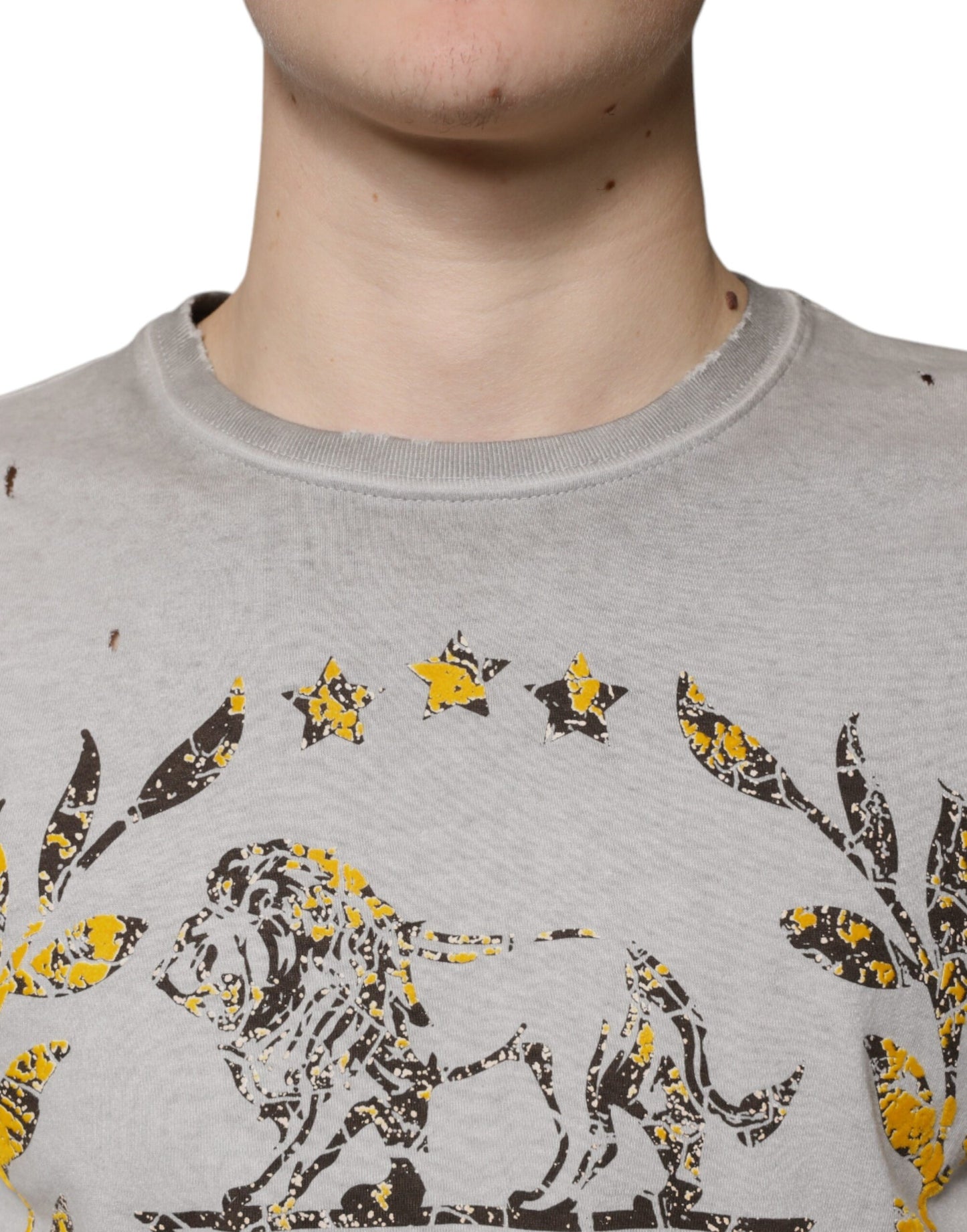 Pull ras du cou en coton imprimé gris Dolce & Gabbana