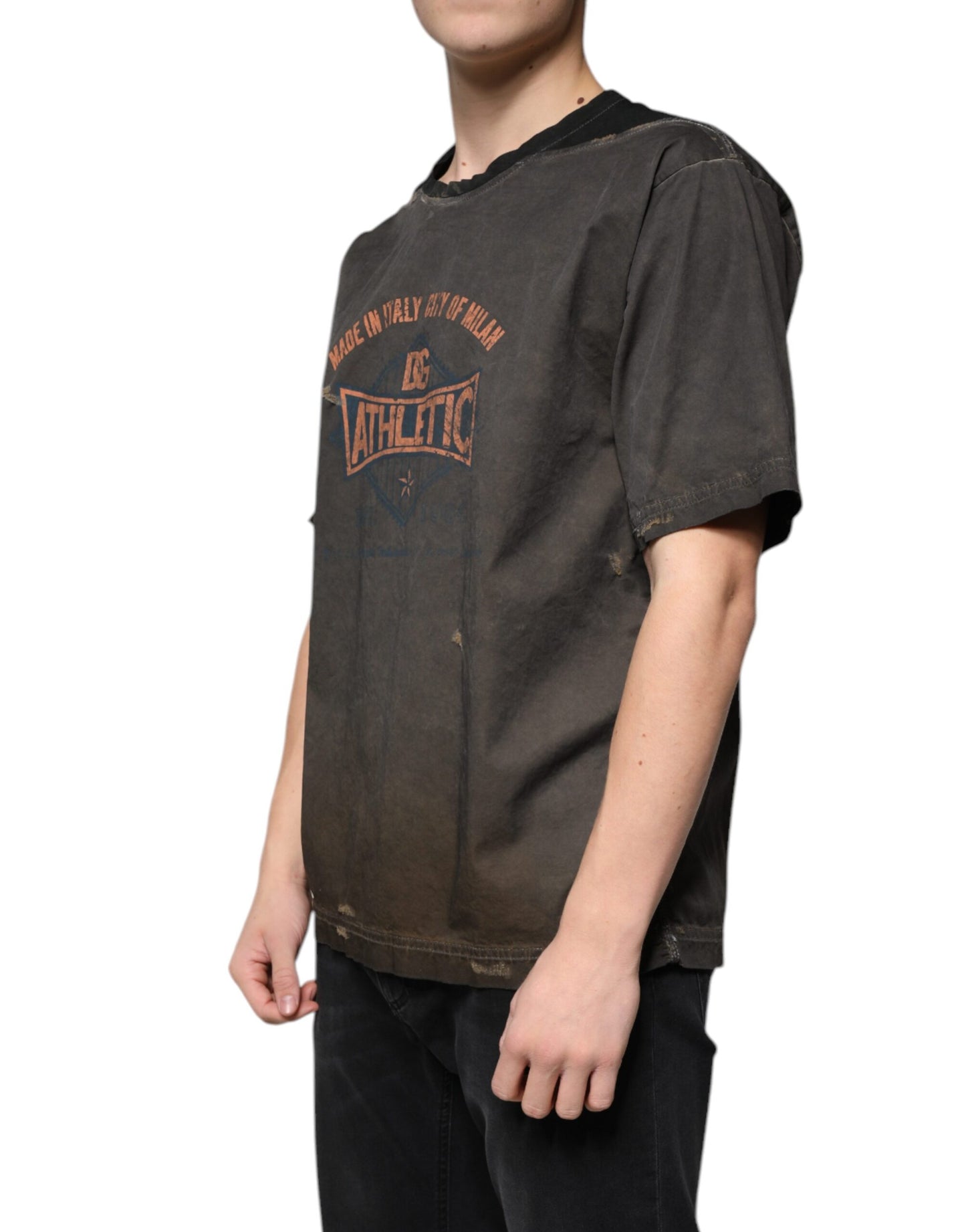 T-shirt col rond en coton à imprimé graphique marron Dolce & Gabbana