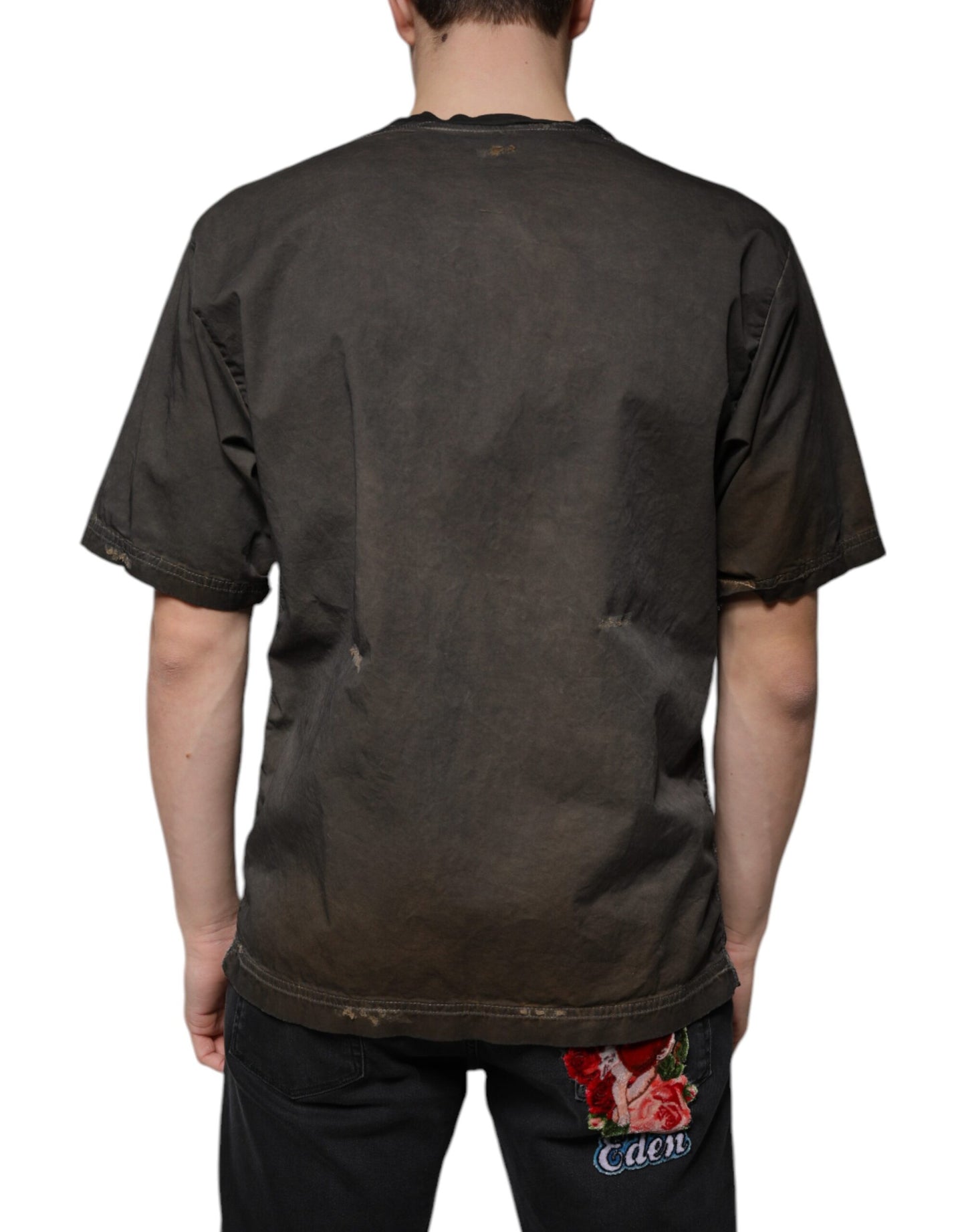 T-shirt col rond en coton à imprimé graphique marron Dolce & Gabbana