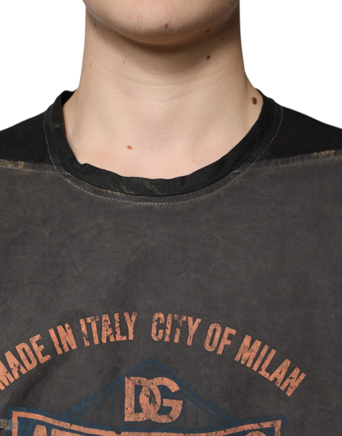 T-shirt col rond en coton à imprimé graphique marron Dolce & Gabbana