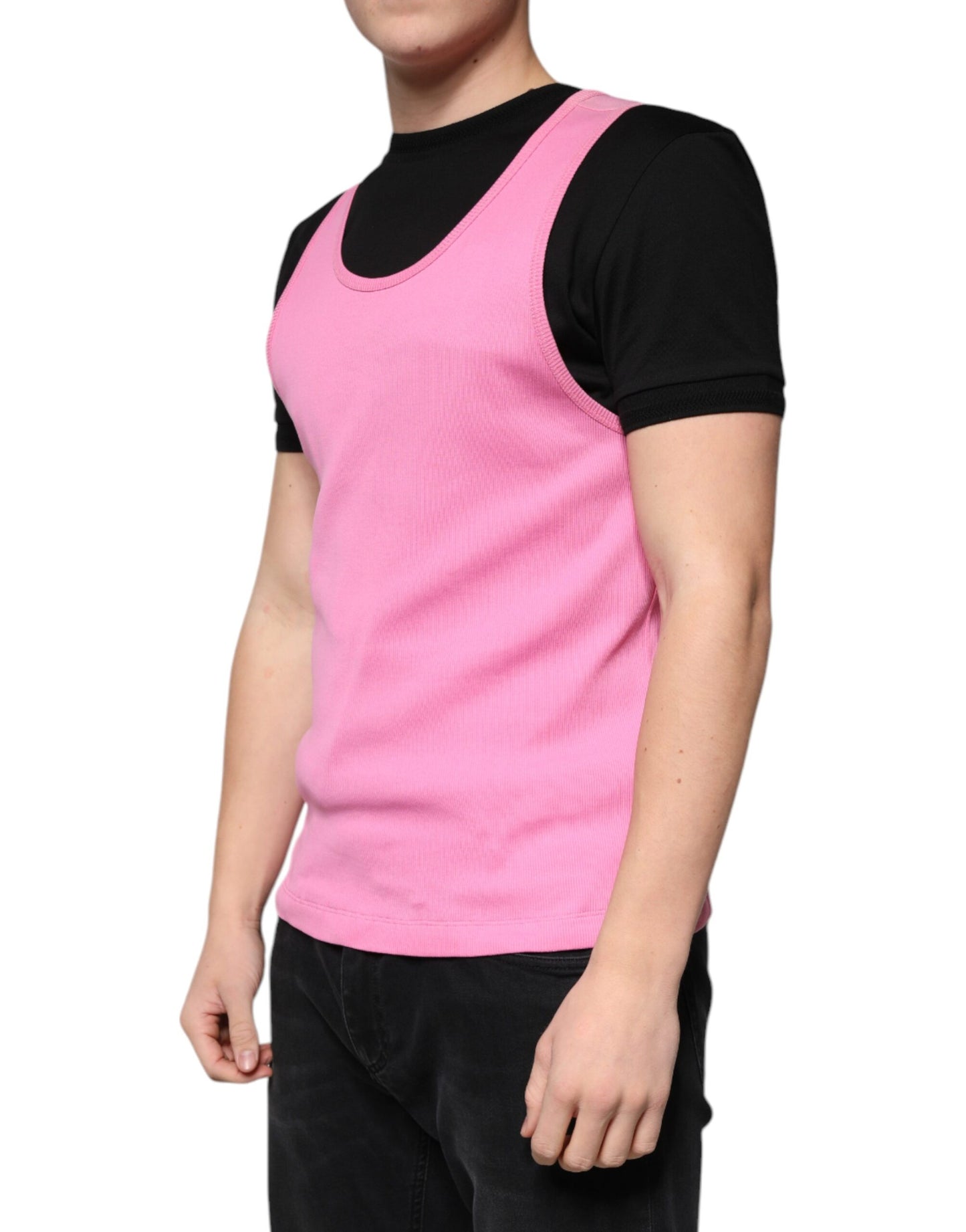 T-shirt sans manches à col rond en coton rose Dolce & Gabbana