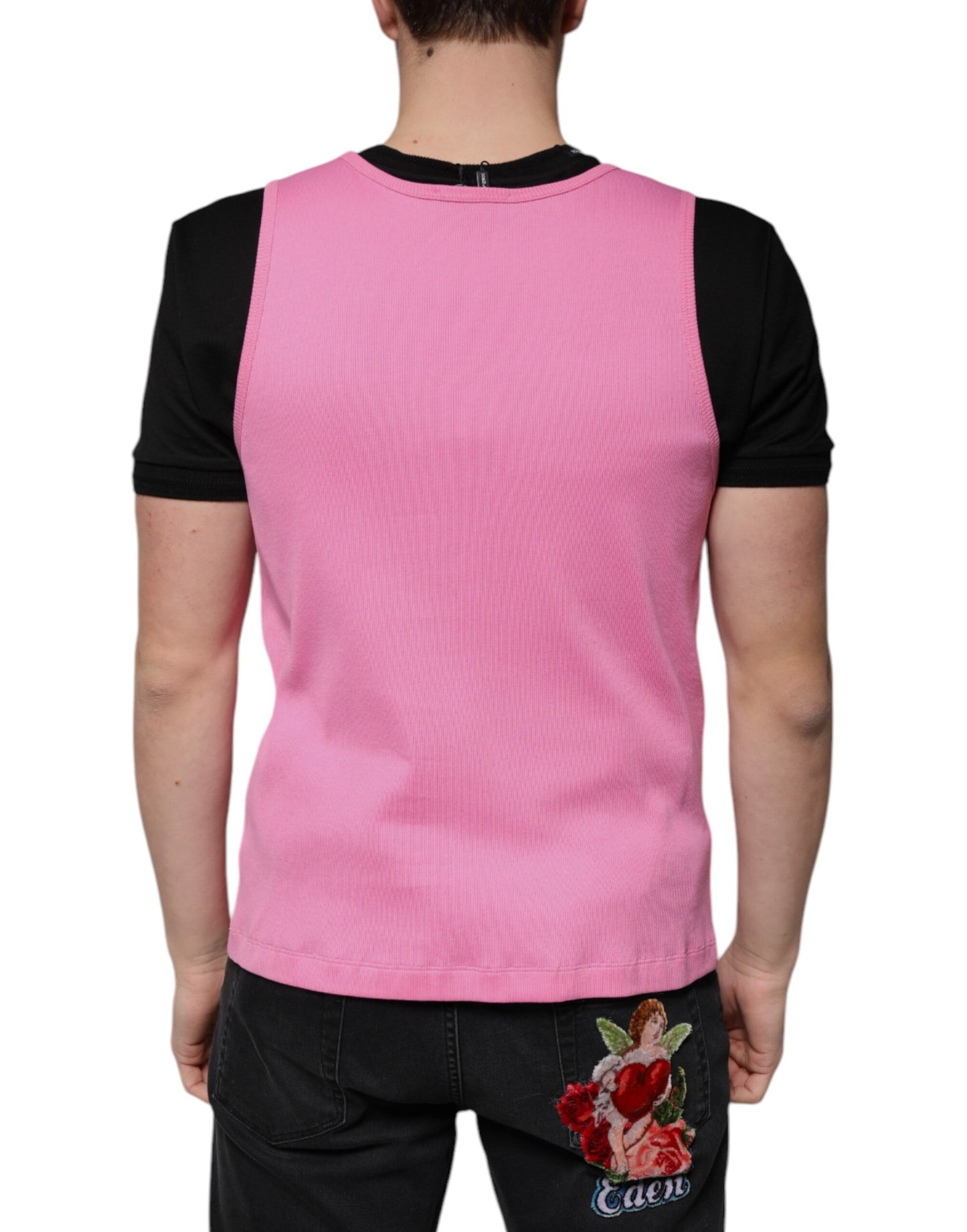 T-shirt sans manches à col rond en coton rose Dolce & Gabbana