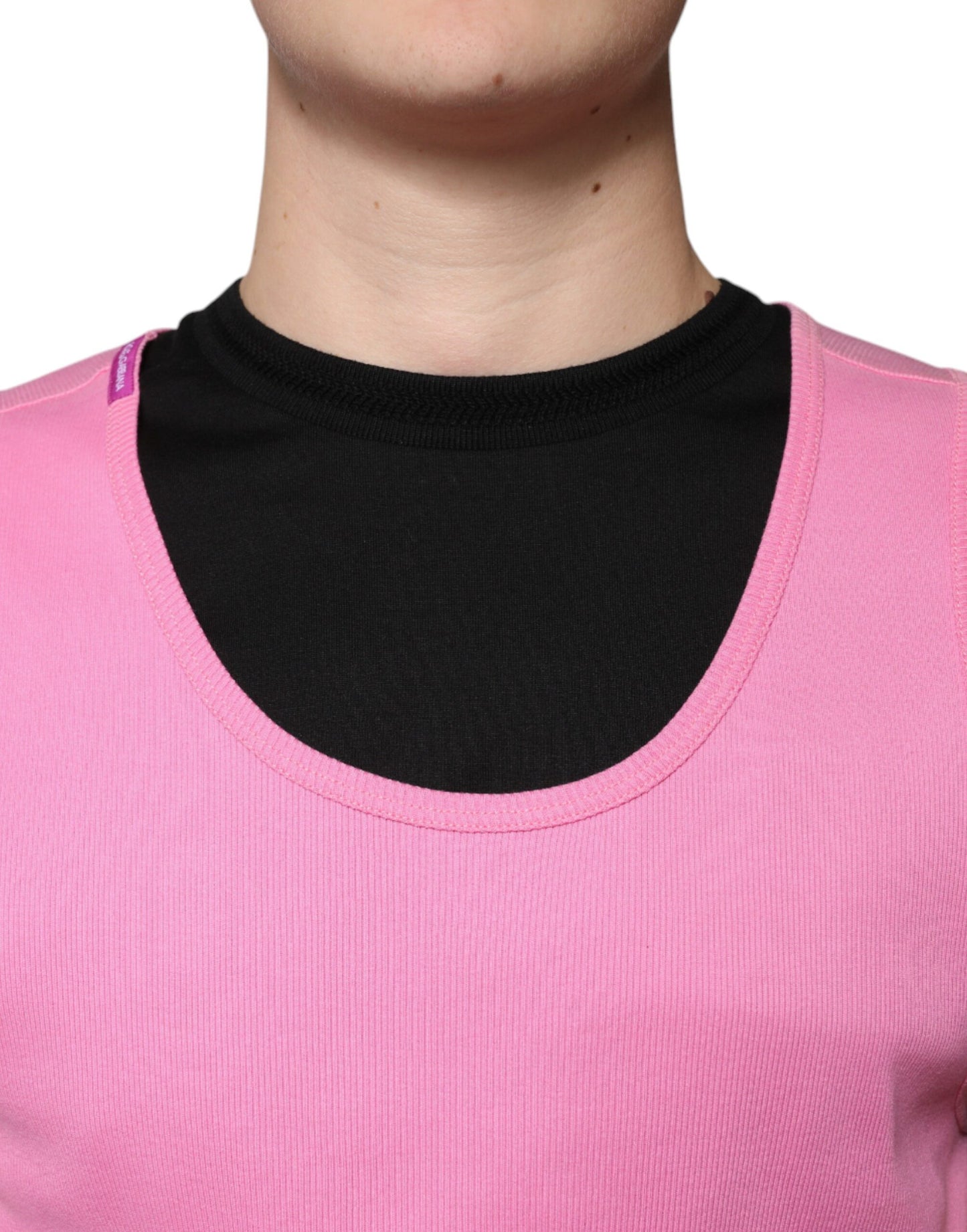 T-shirt sans manches à col rond en coton rose Dolce & Gabbana