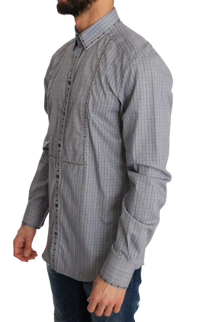 Chemise slim en coton gris à carreaux Dolce & Gabbana