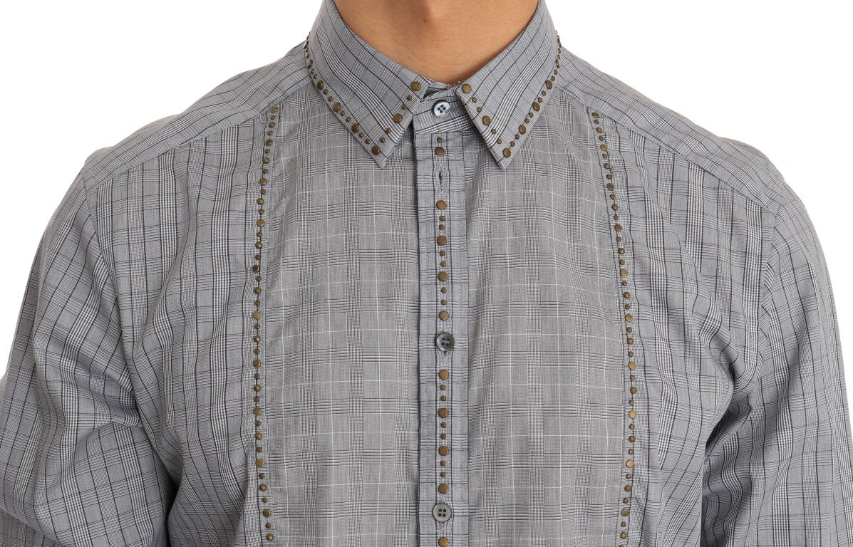 Chemise slim en coton gris à carreaux Dolce & Gabbana