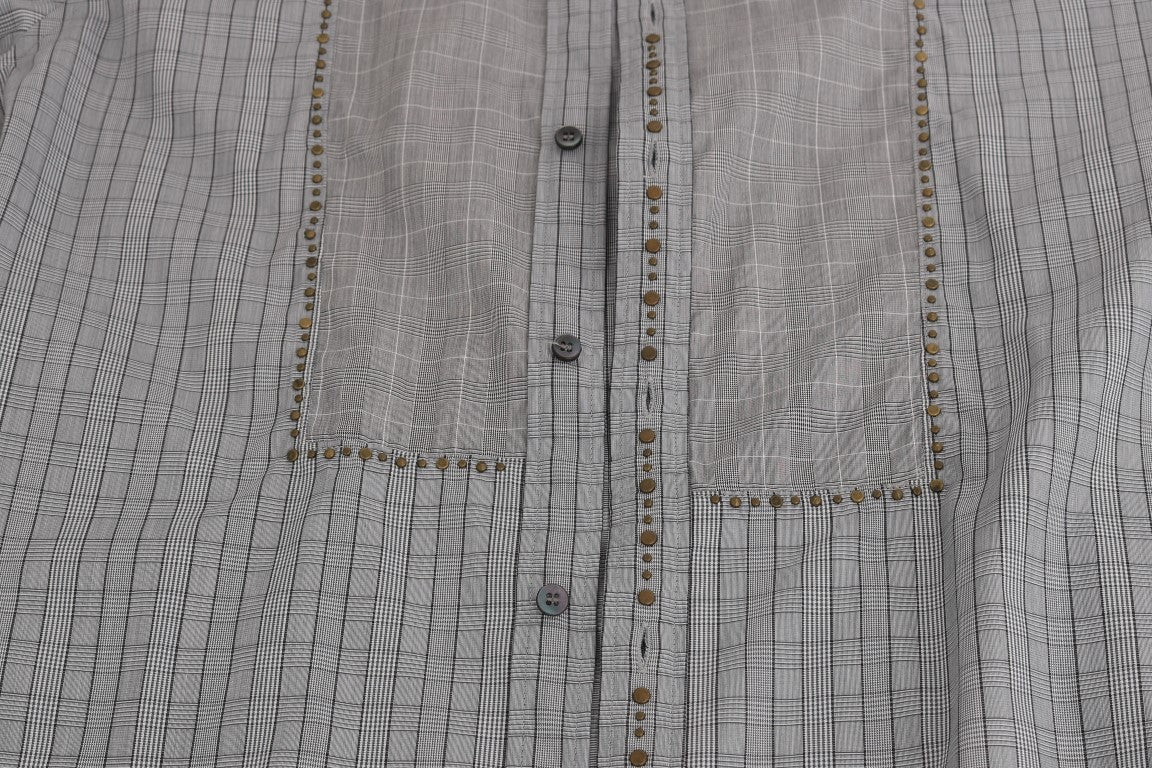 Chemise slim en coton gris à carreaux Dolce & Gabbana