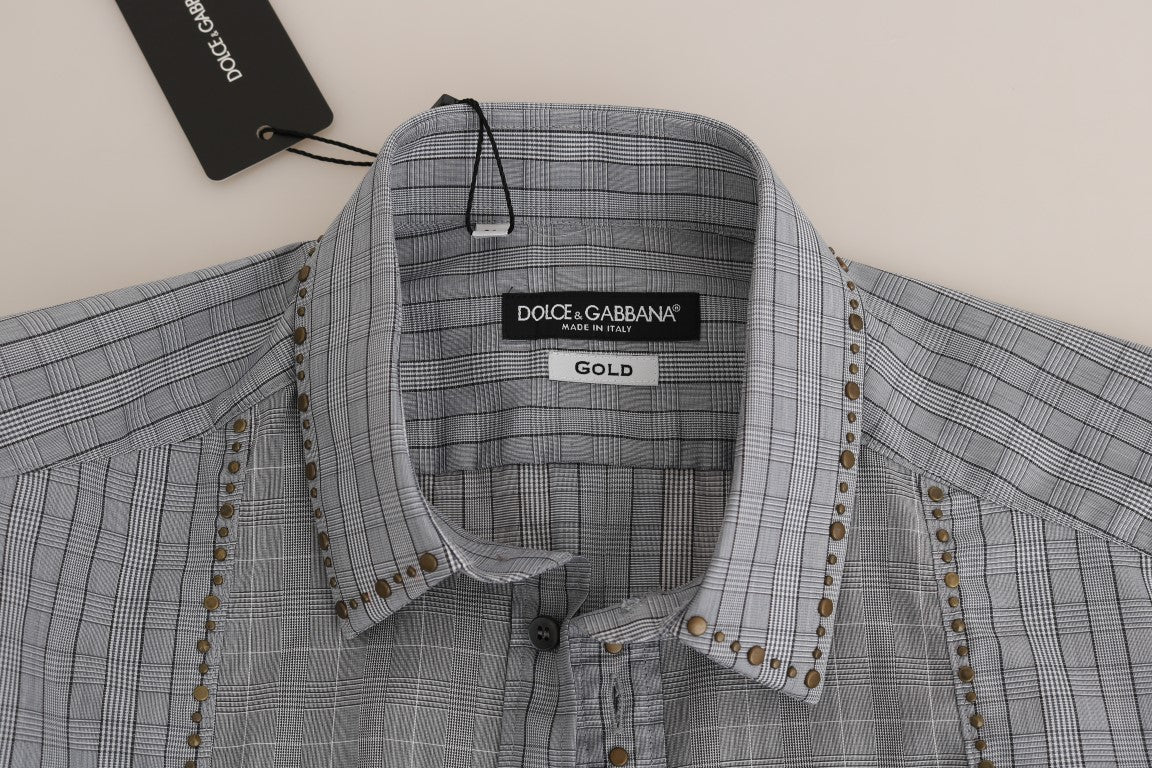 Chemise slim en coton gris à carreaux Dolce & Gabbana