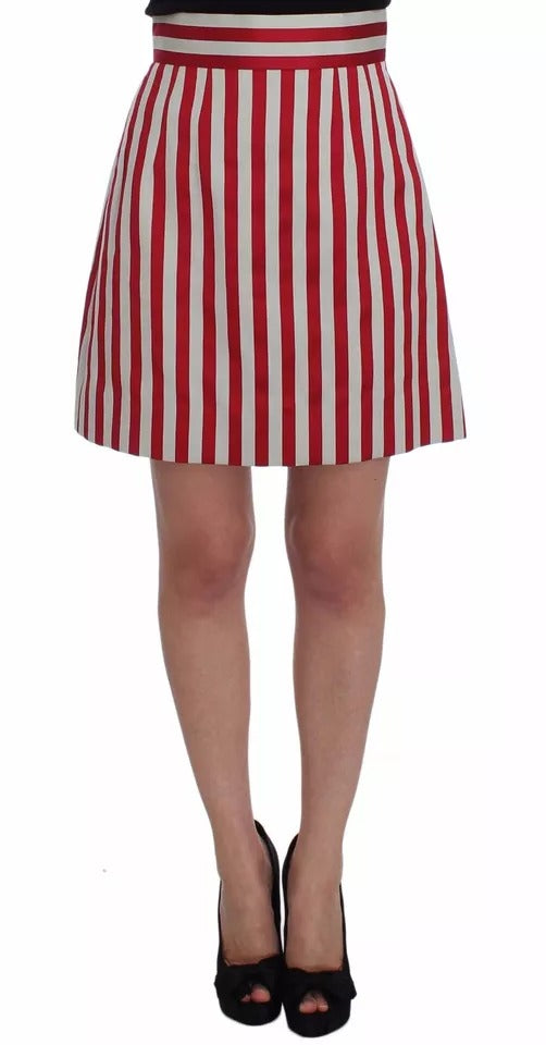 Jupe au-dessus du genou à rayures rouges argentées Dolce & Gabbana
