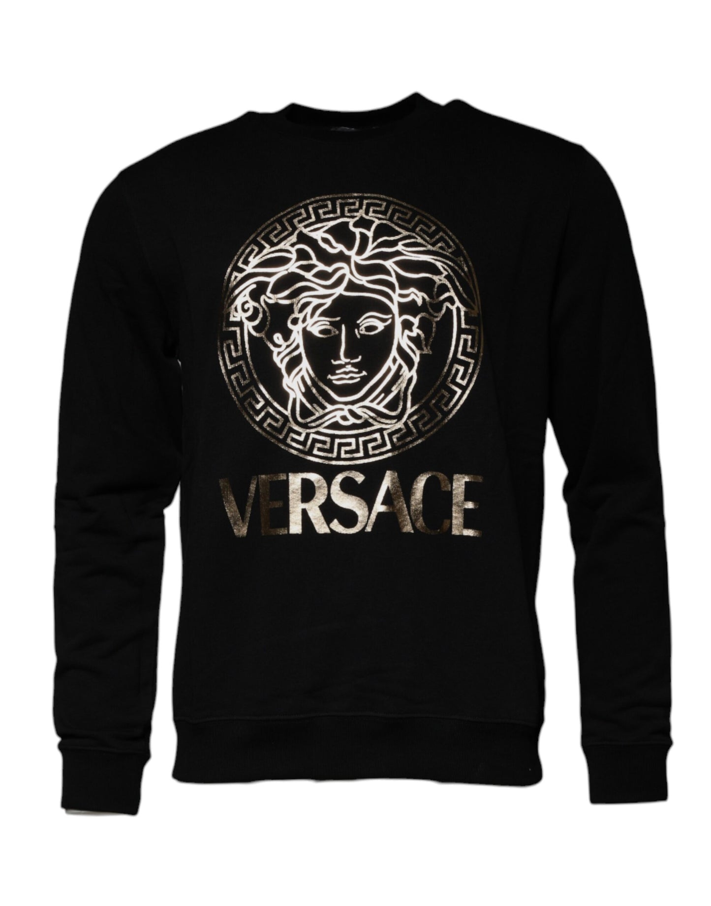 Versace – Schwarzes Medusa-Fleece-Sweatshirt mit Rundhalsausschnitt für Herren