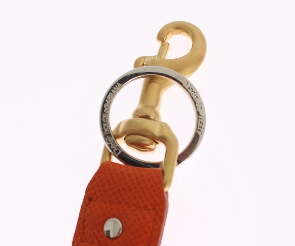 Porte-clés Dolce & Gabbana en cuir raphia marron doré avec fermoir à chaîne