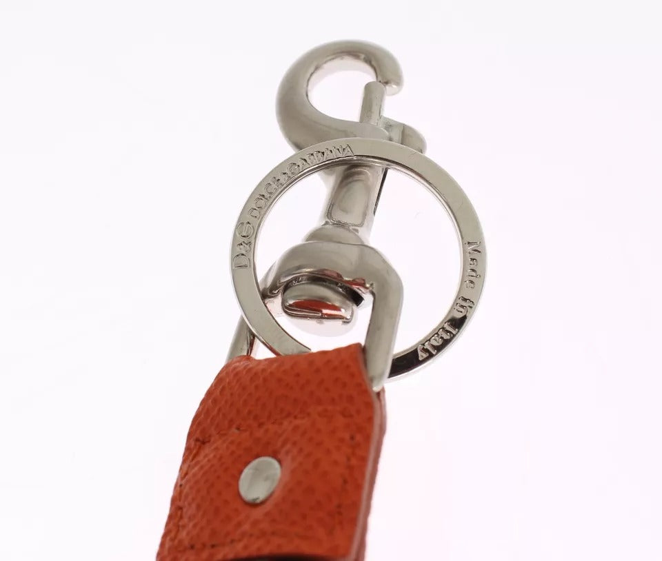 Porte-clés Dolce & Gabbana en cuir raphia marron argenté avec fermoir