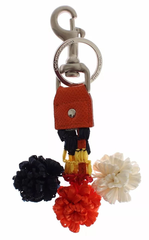 Porte-clés Dolce & Gabbana en cuir raphia marron argenté avec fermoir