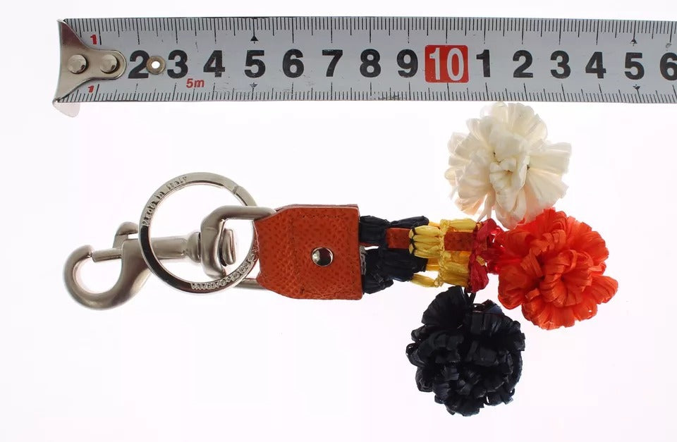 Porte-clés Dolce & Gabbana en cuir raphia marron argenté avec fermoir