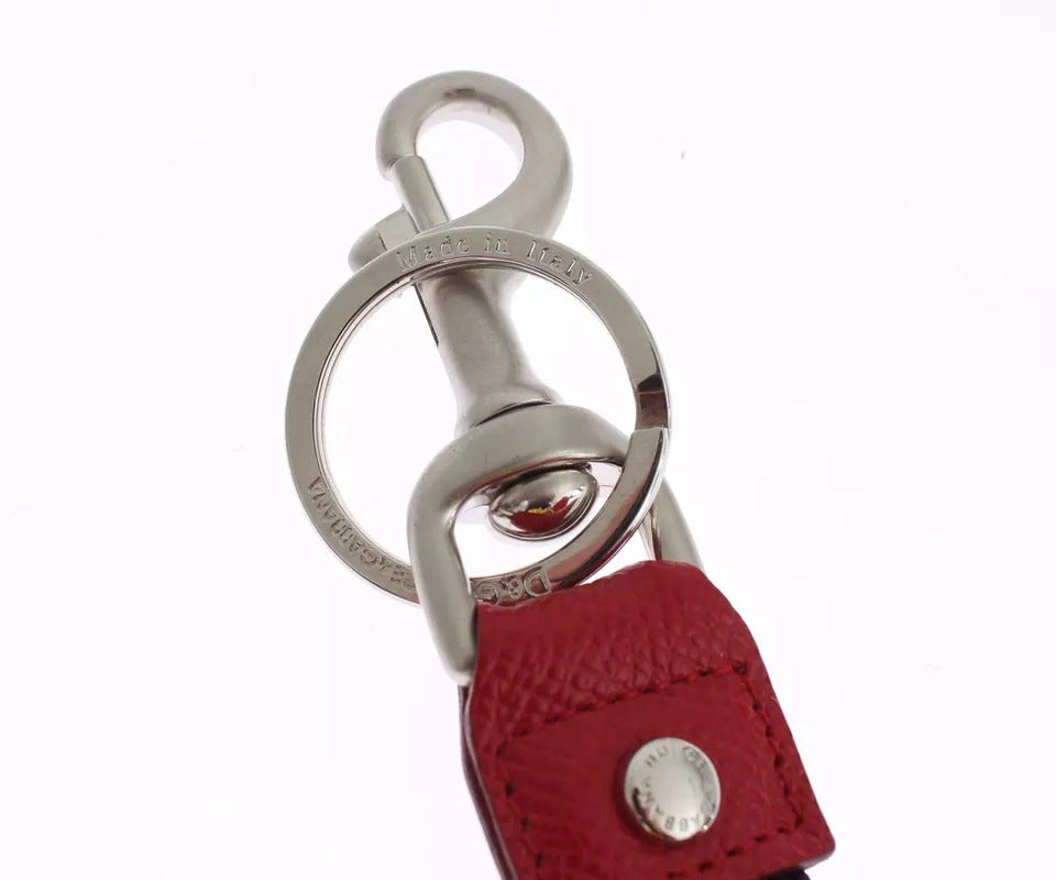 Porte-clés Dolce & Gabbana en cuir raphia marron argenté avec fermoir
