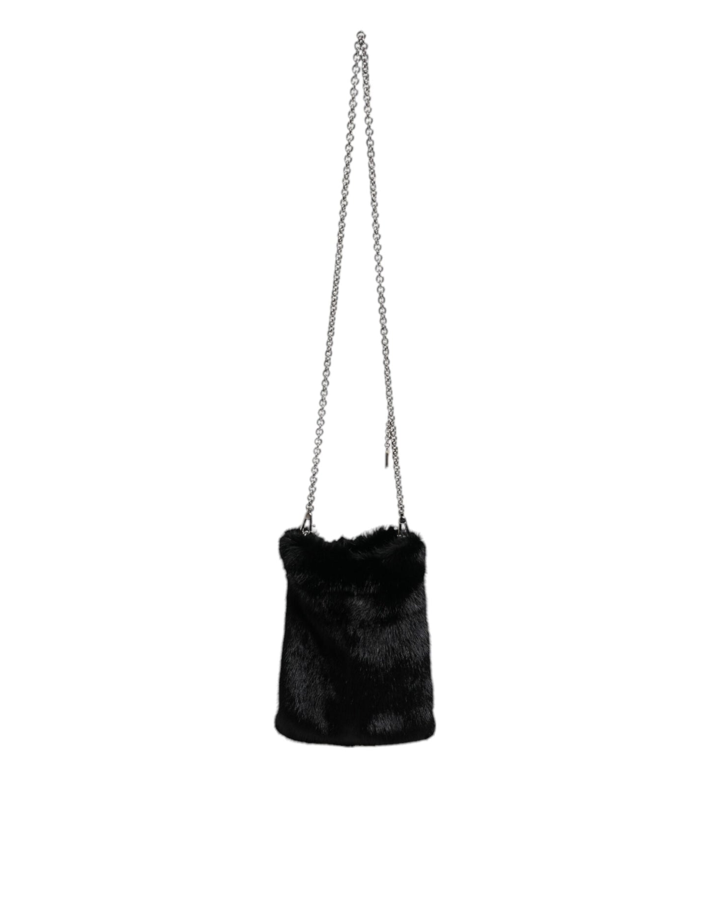 Sac à bandoulière Dolce & Gabbana en fausse fourrure noire avec chaîne argentée