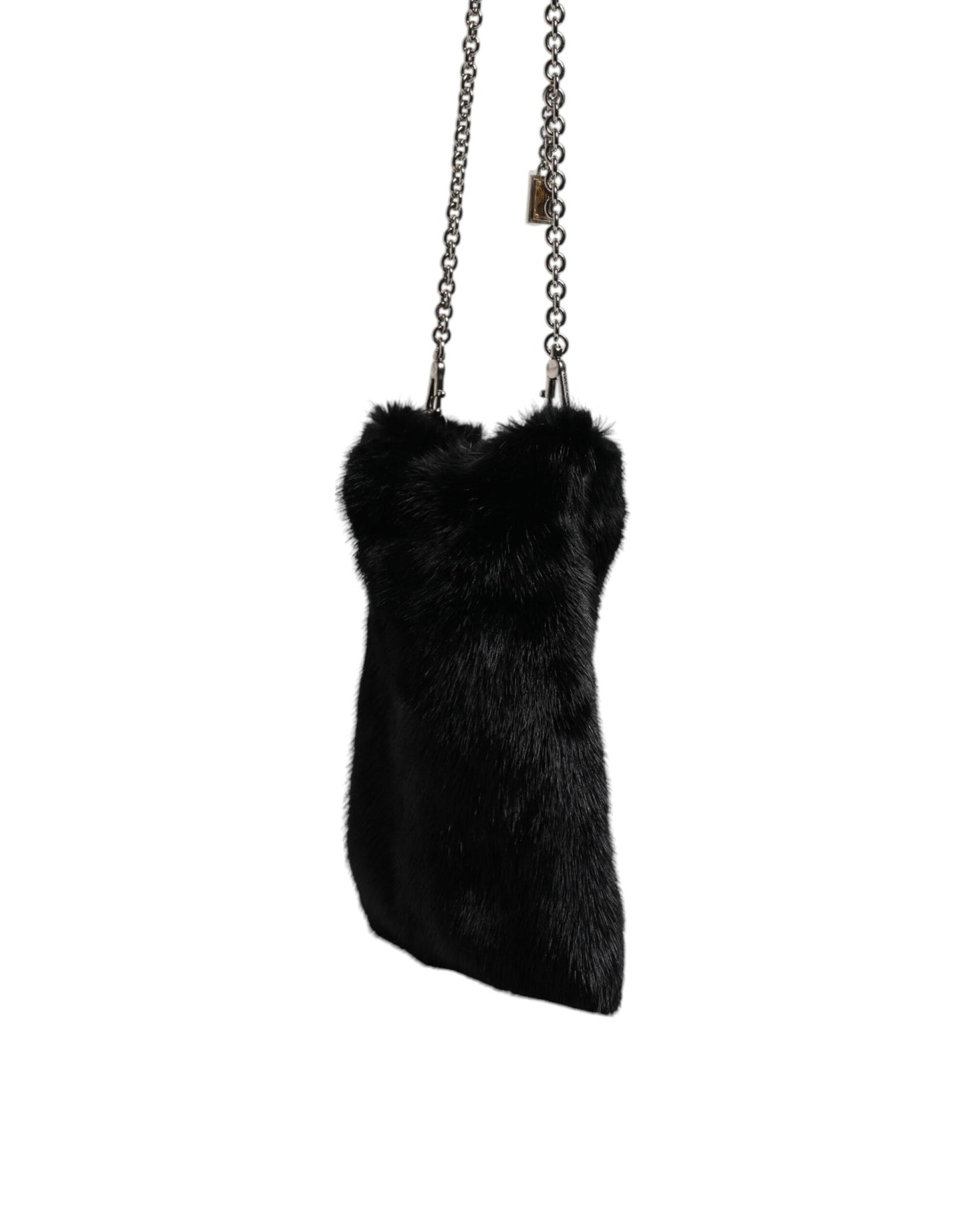 Sac à bandoulière Dolce & Gabbana en fausse fourrure noire avec chaîne argentée