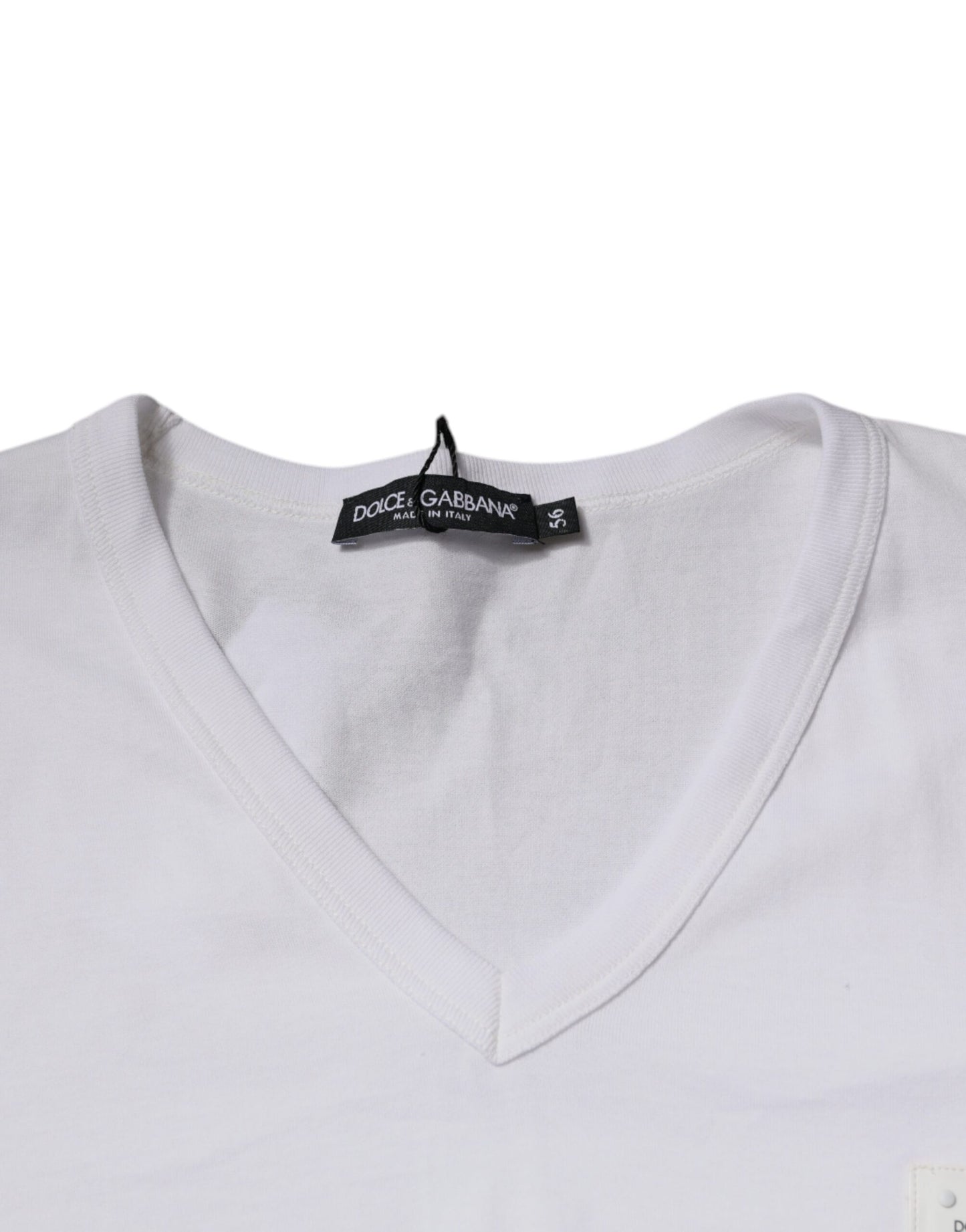 T-shirt à manches courtes et col en V avec logo blanc Dolce & Gabbana